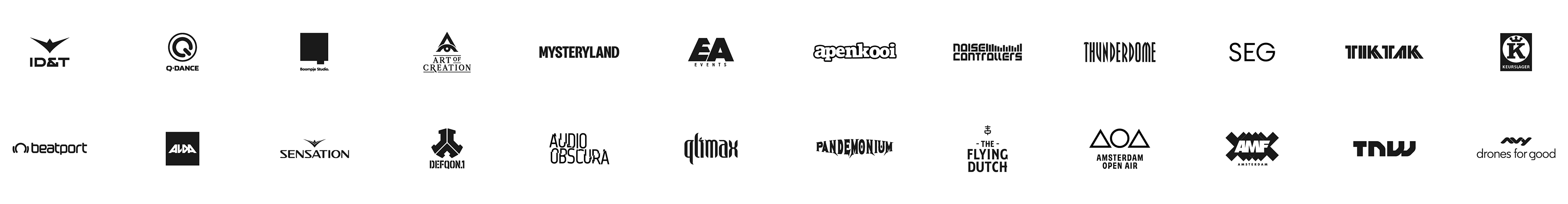 Black and white logos of creative and event compagnies
