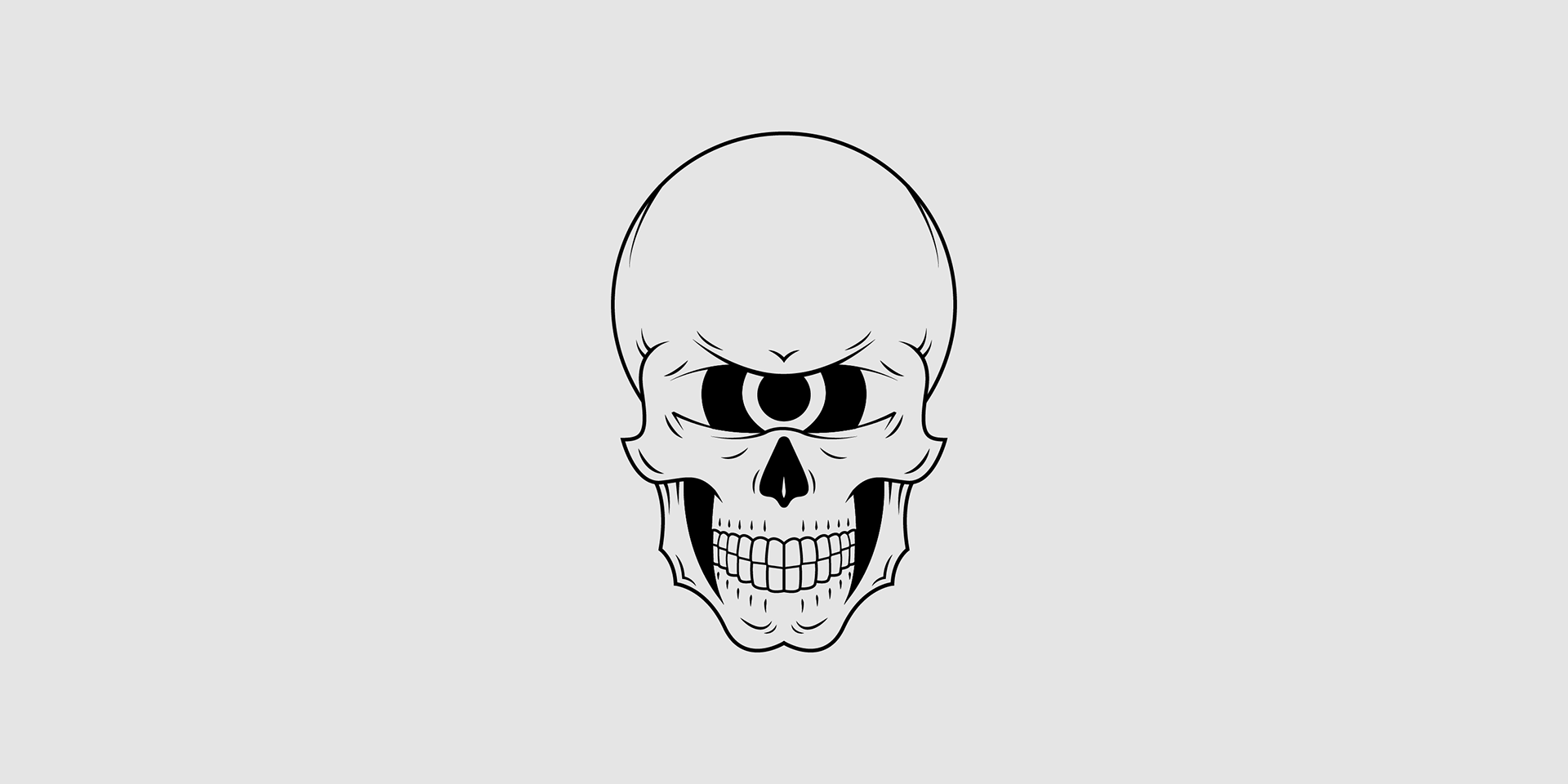 Illustration of a stylized skull with one eye on a white background.