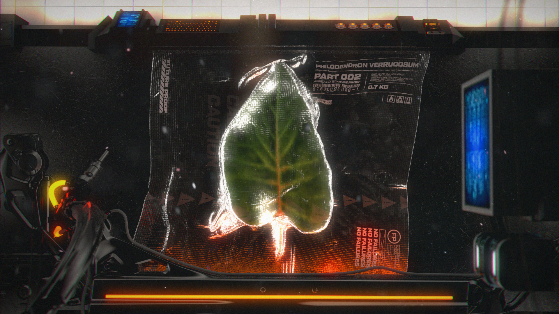3D image of a vacuum packed leaf on a industrial assembly line