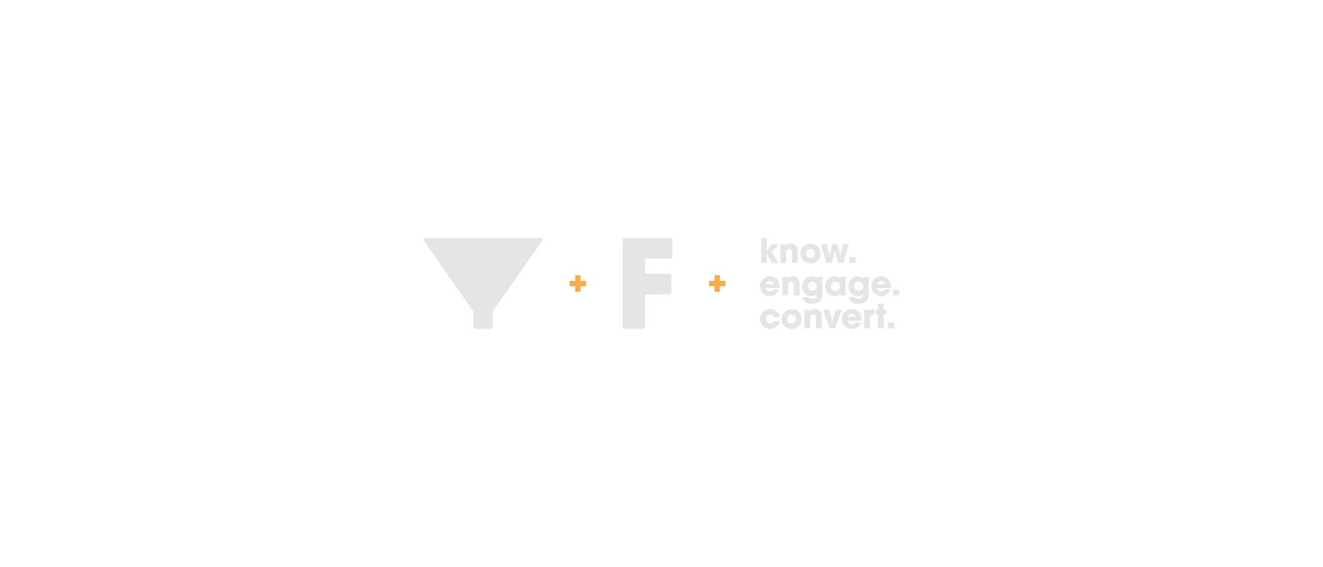 Graphic explanation of the Funnelboost icon. The icons and text implying a marketing funnel + F + know. engage. convert."