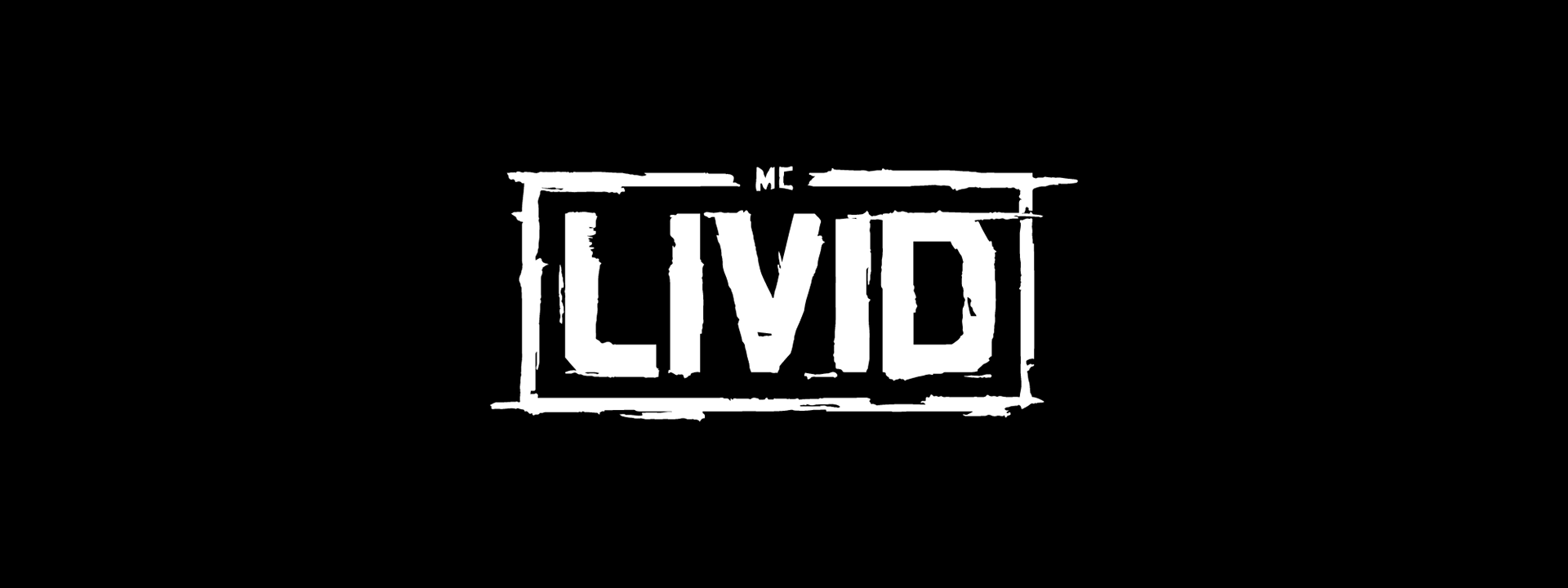 Stylized white typographic logo "LIVID" with a rough, brushstroke outline on a black background.