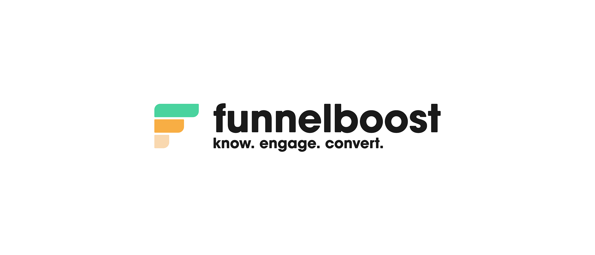 Logo for an emailmarketing company “funnelboost", with the tagline "know. engage. convert." on a white background.