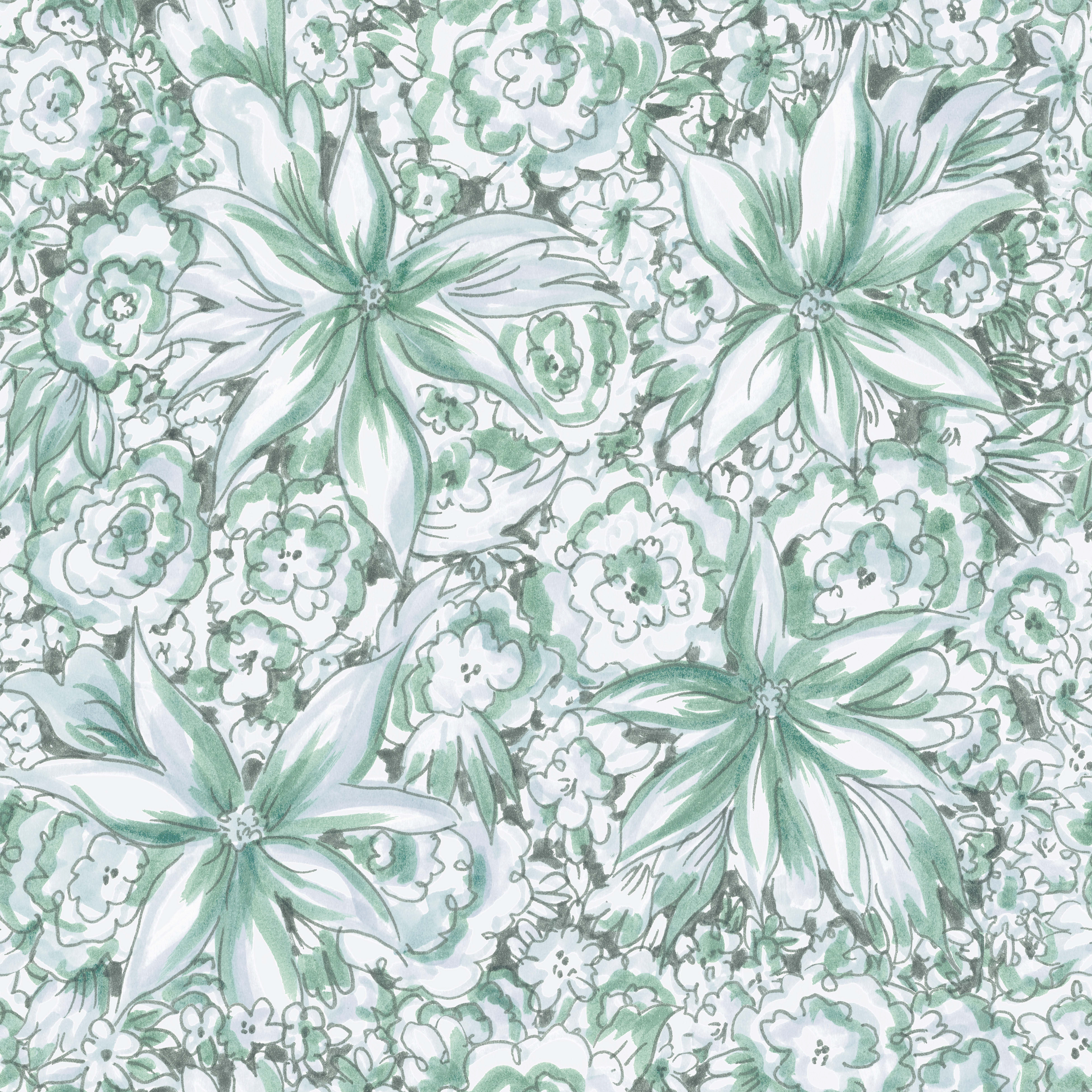 Flower Bed in Light Green repeating pattern