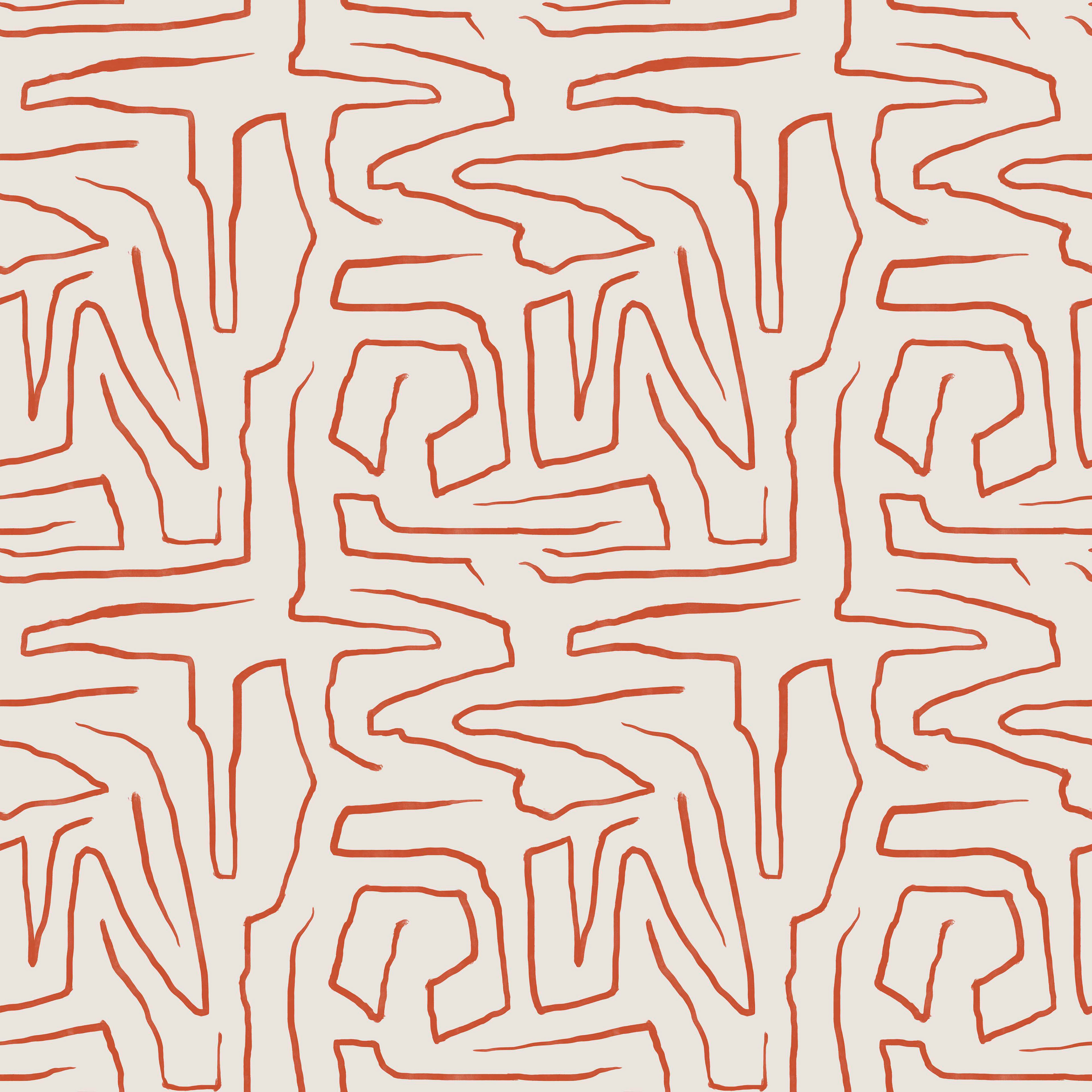 Meander in Red Orange in repeat