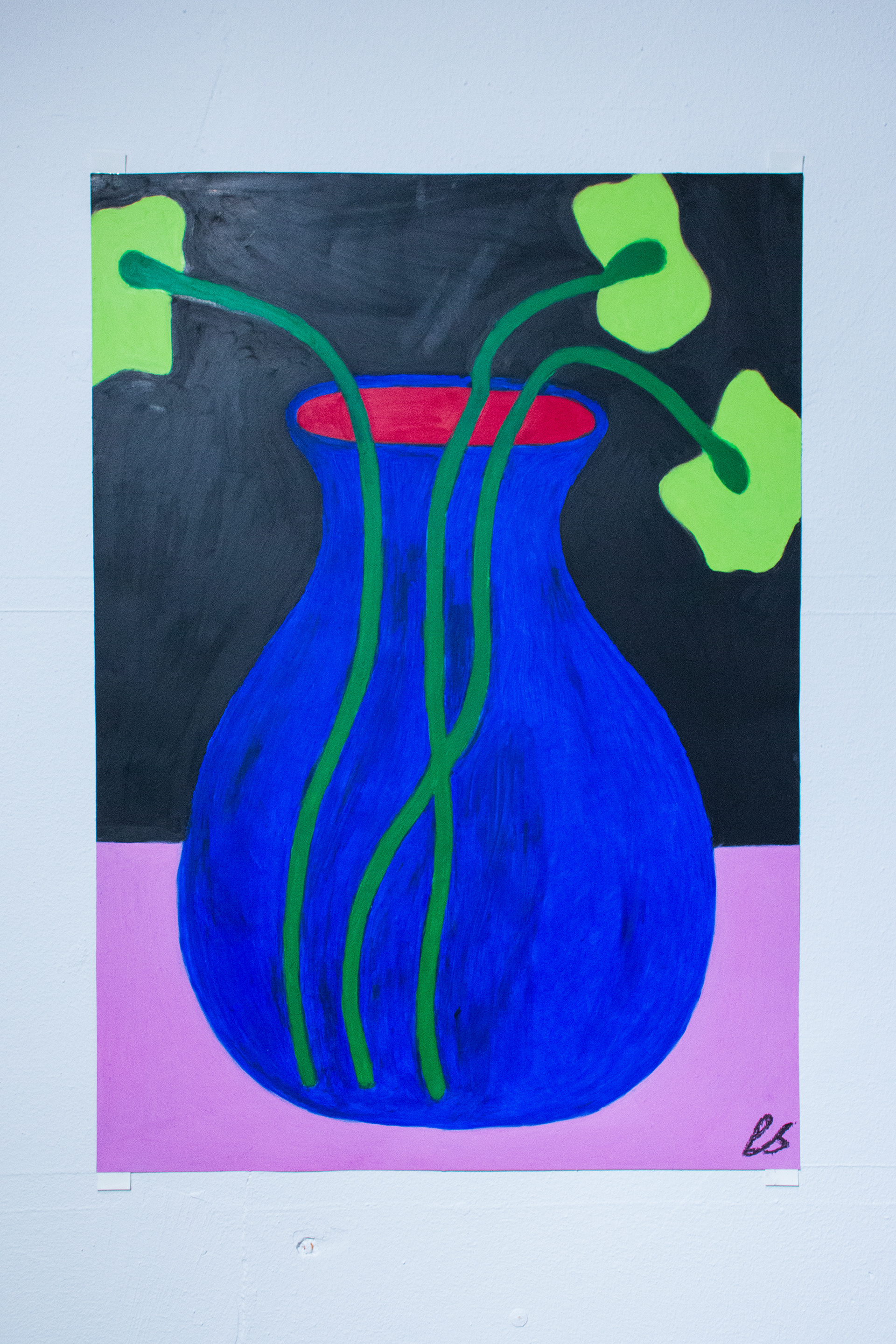 vase (green flower) oliepastel på 250g papir a2 (42x59,4 cm) 3500.-