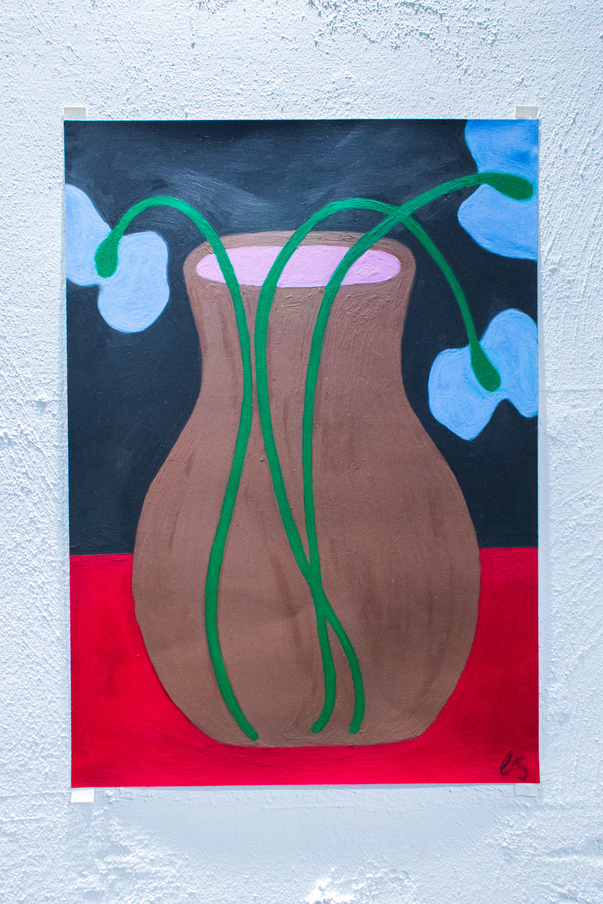 vase (blue flower) oliepastel på 250g papir a2 (42x59,4 cm) 3500.-