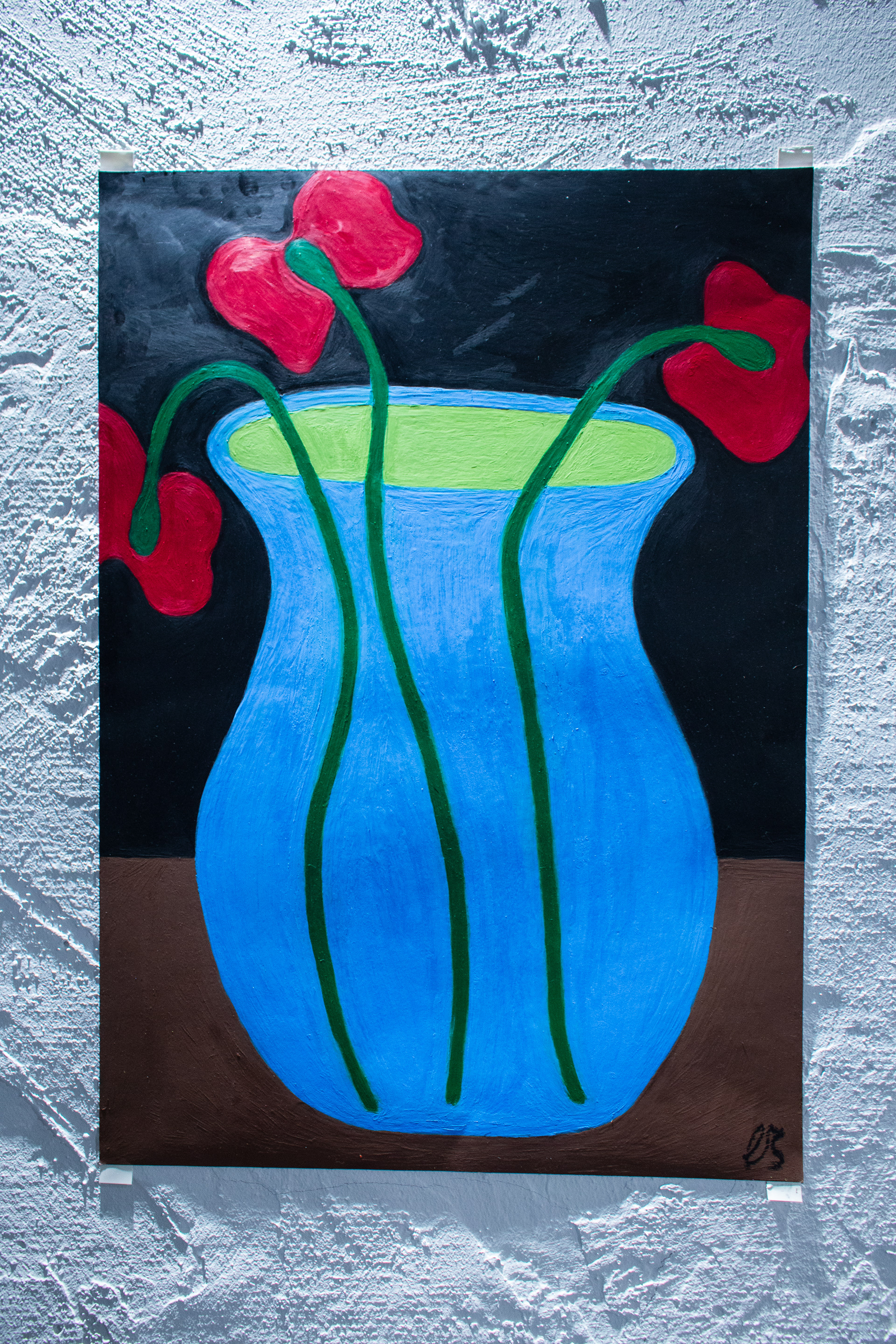 vase (red flower) oliepastel på 250g papir a2 (42x59,4 cm) 3500.-