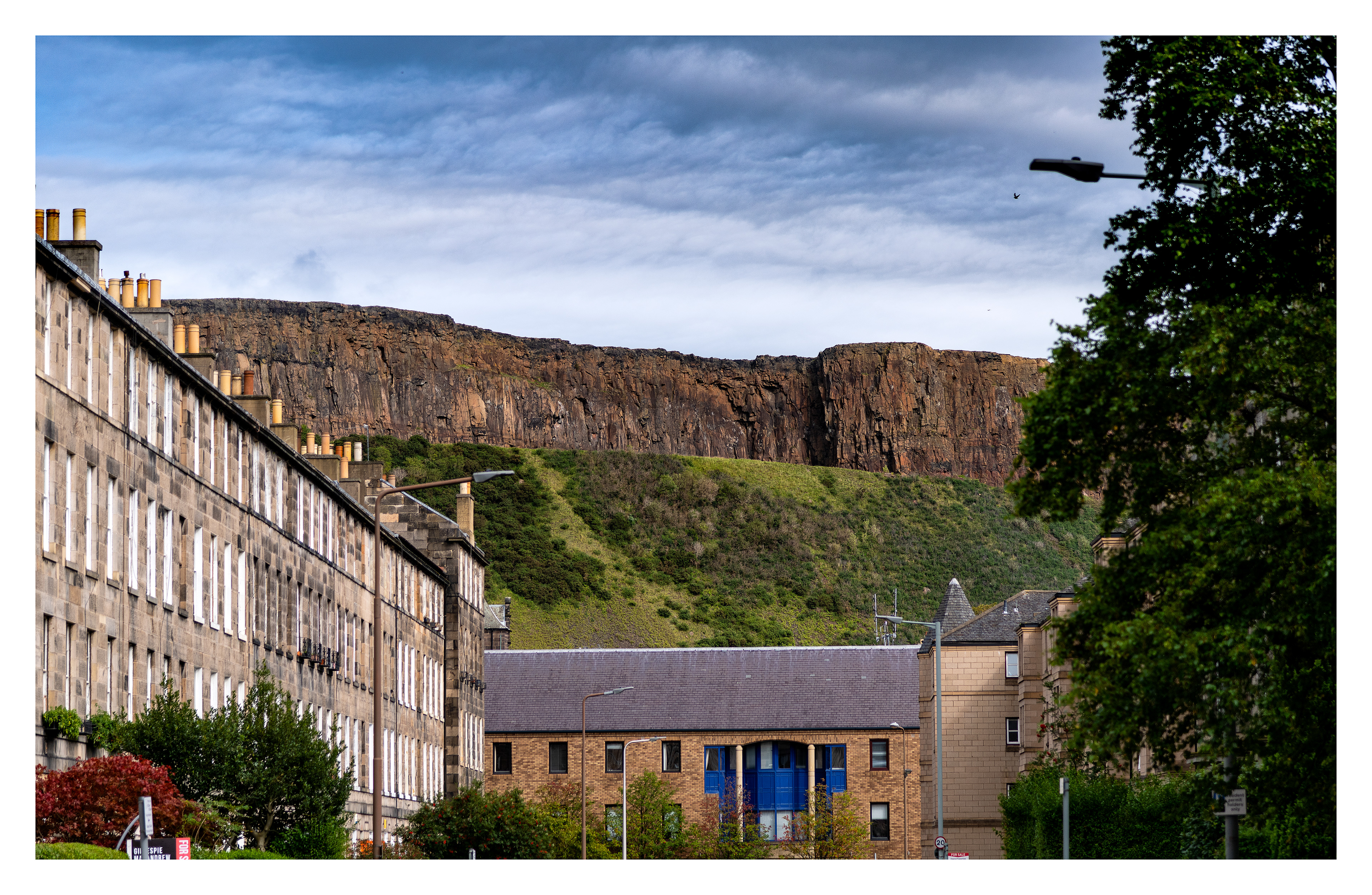 Salsbury Crags also know as Arthurs Seat Edinburgh taken from the  start of Montague Street