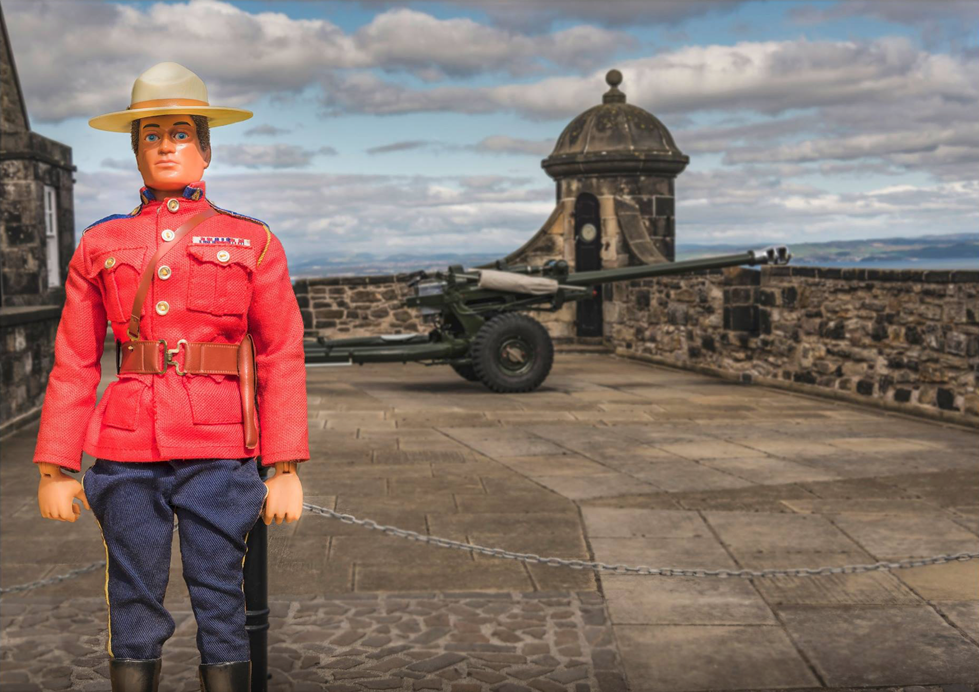 Composite photo of Action Man at Edinburgh Castle