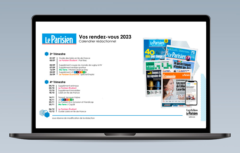 Mise à jour du site Internet de la régie Les Echos-Le Parisien Médias : mises en avant visuels, articles, calendriers digitaux, tarifs...