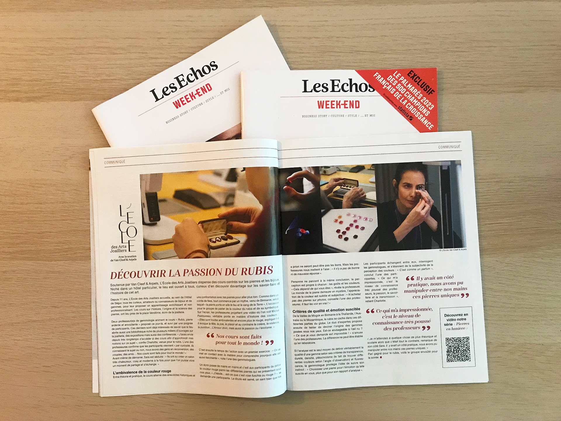 Les Echos Week-end : double page L'École des Arts Joailliers
