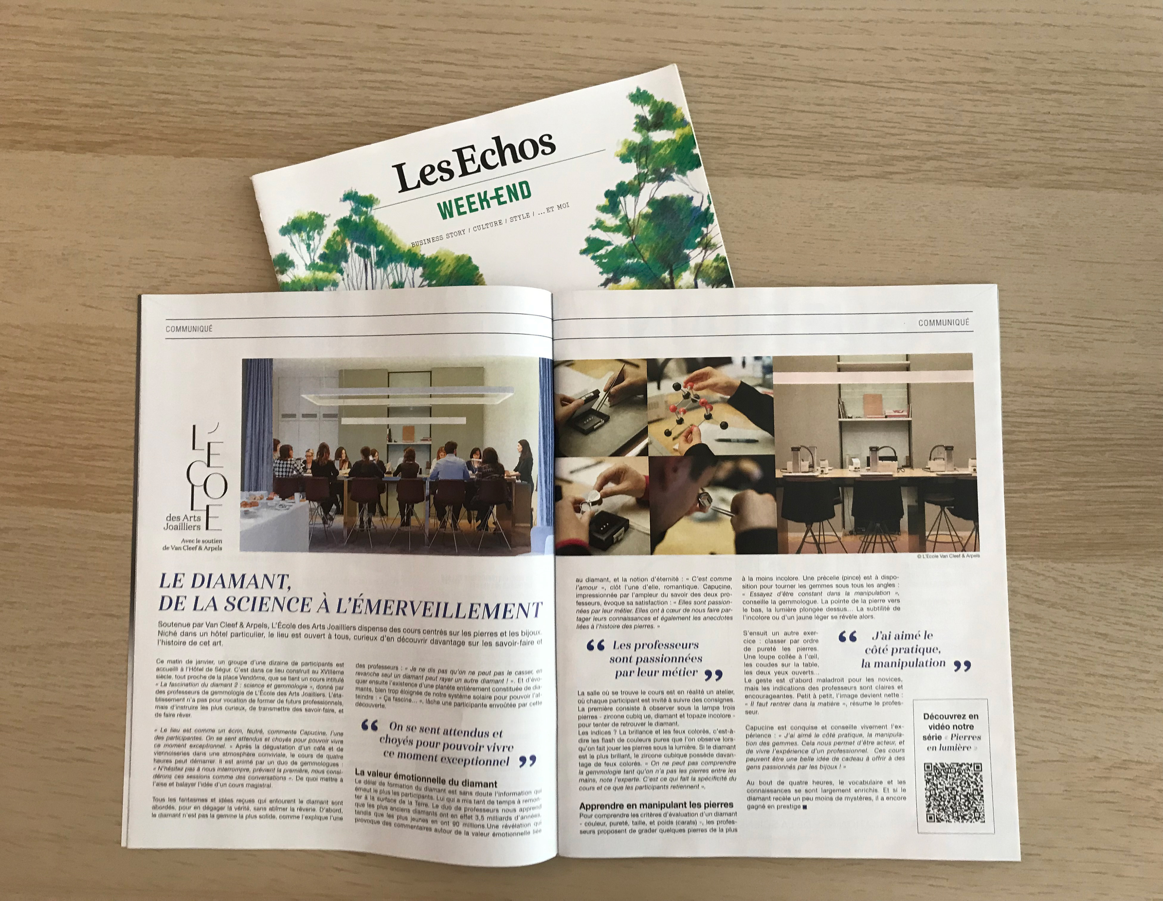 Les Echos Week-end : double page L'École des Arts Joailliers
