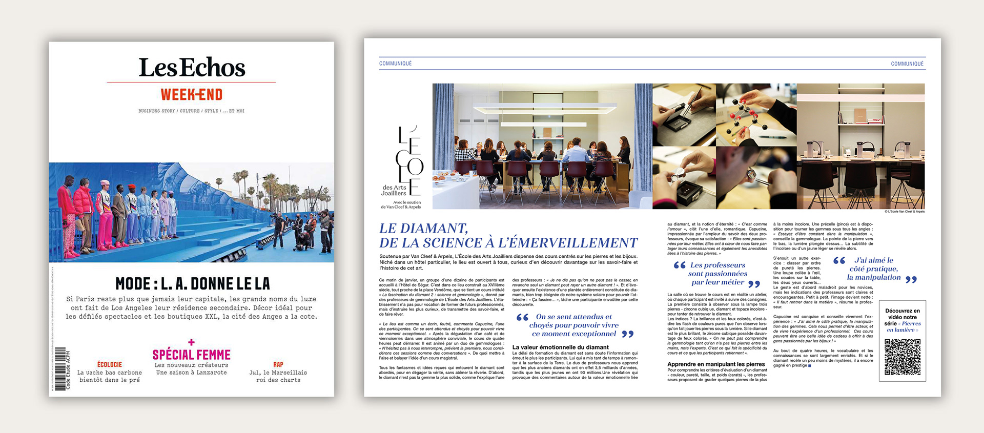 Les Echos Week-end : double page L'École des Arts Joailliers