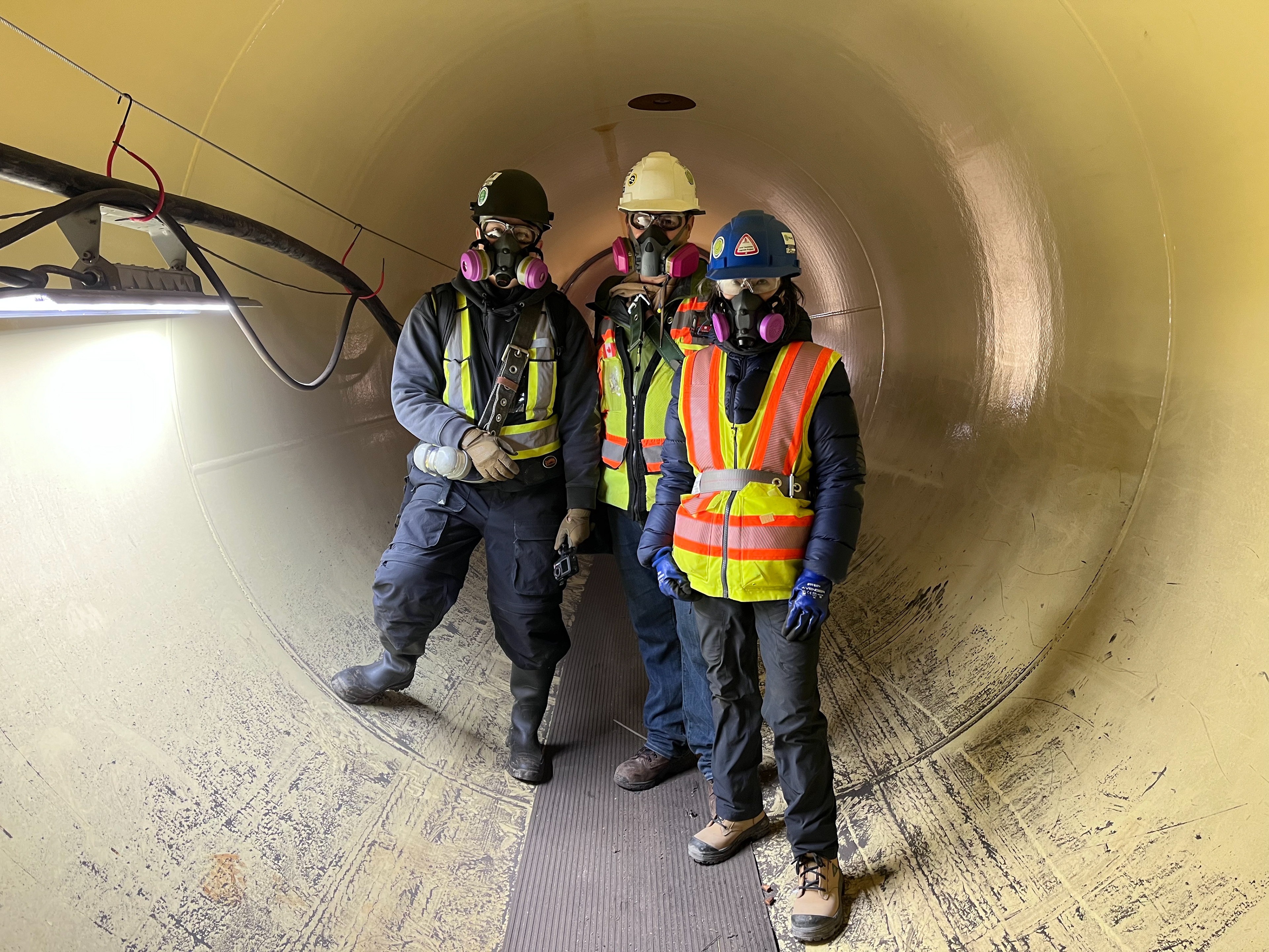 Filming welding of water pipes deep under the Fraser river