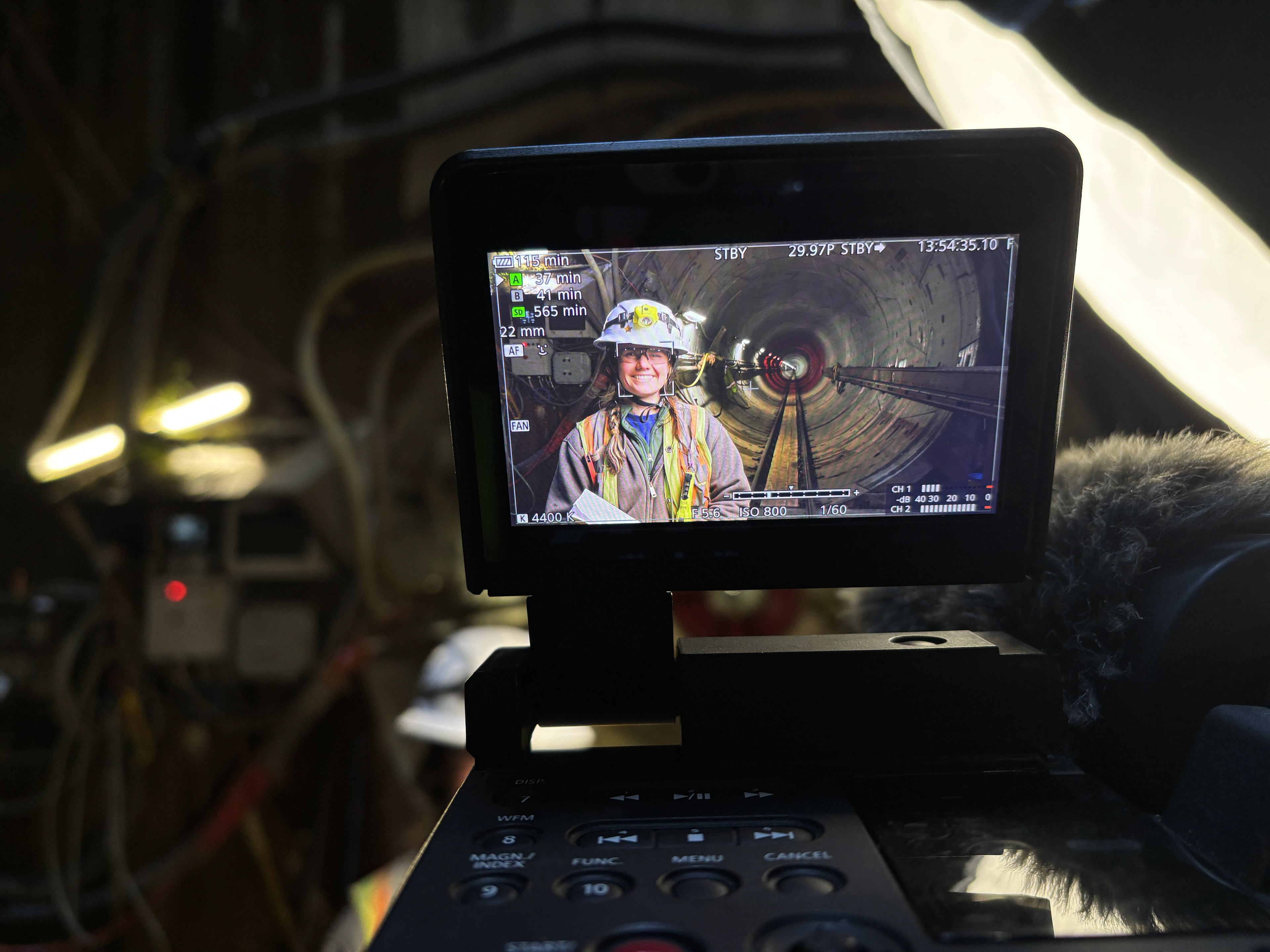 Interview location at the entrance to the tunnel running under the Fraser river