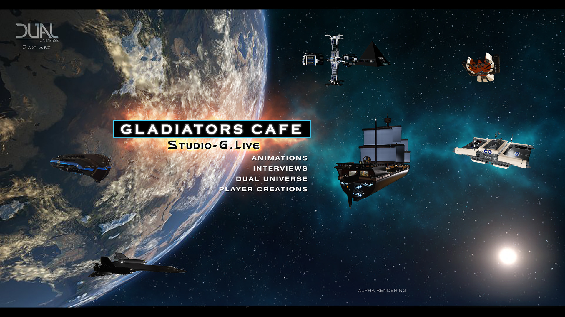 Gladiators Cafe YouTube Channel Banner featuring Dual Universe images