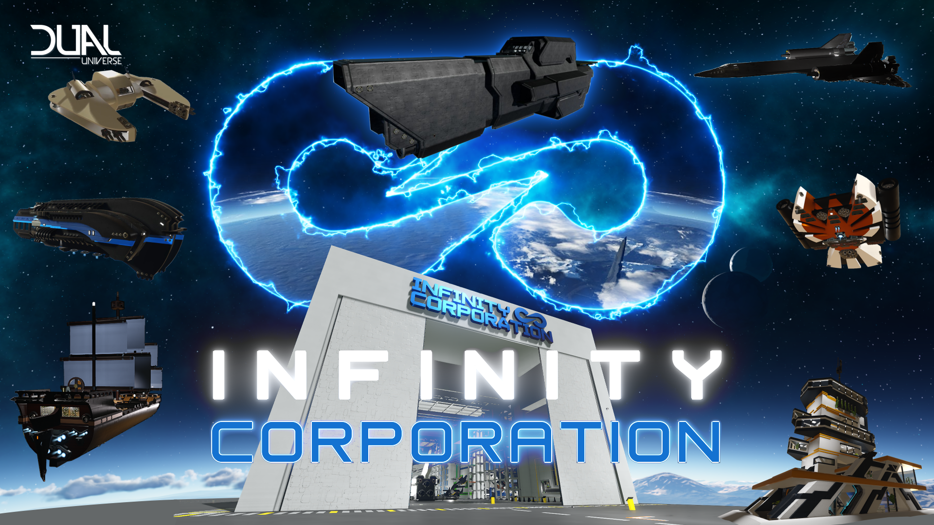 Infinity Corporation Discord Server Banner featuring Dual Universe Images