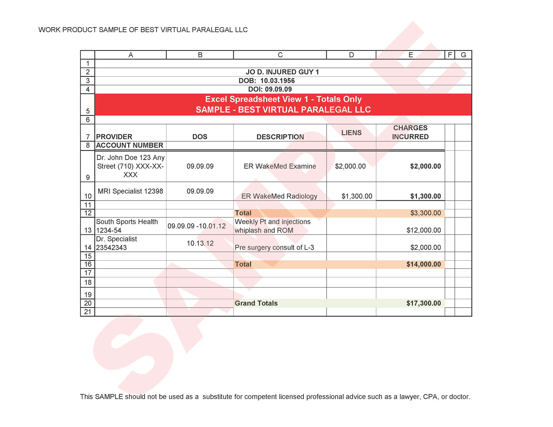 Excel Spreadsheet View 1 MES