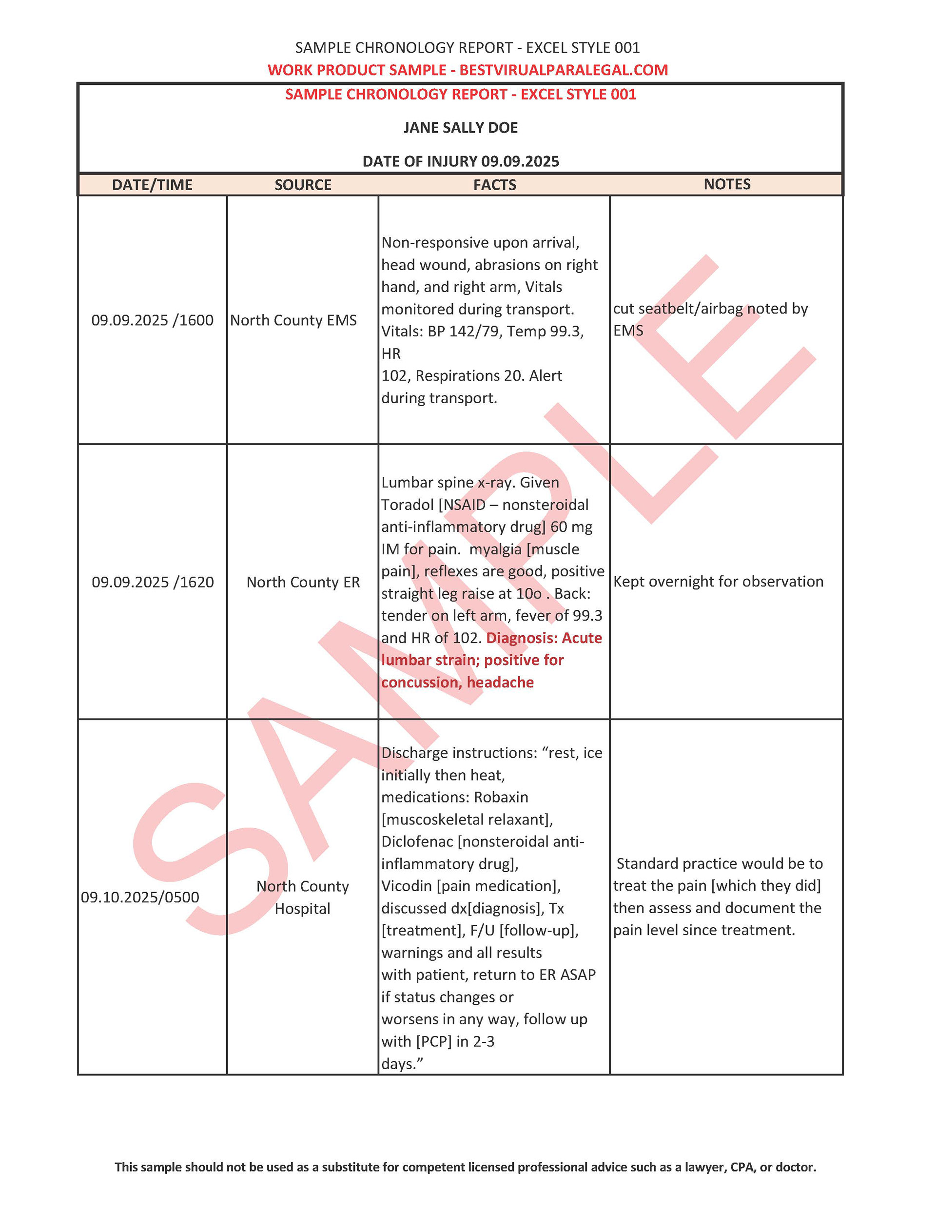 Chronology Report - Excel Style 0001