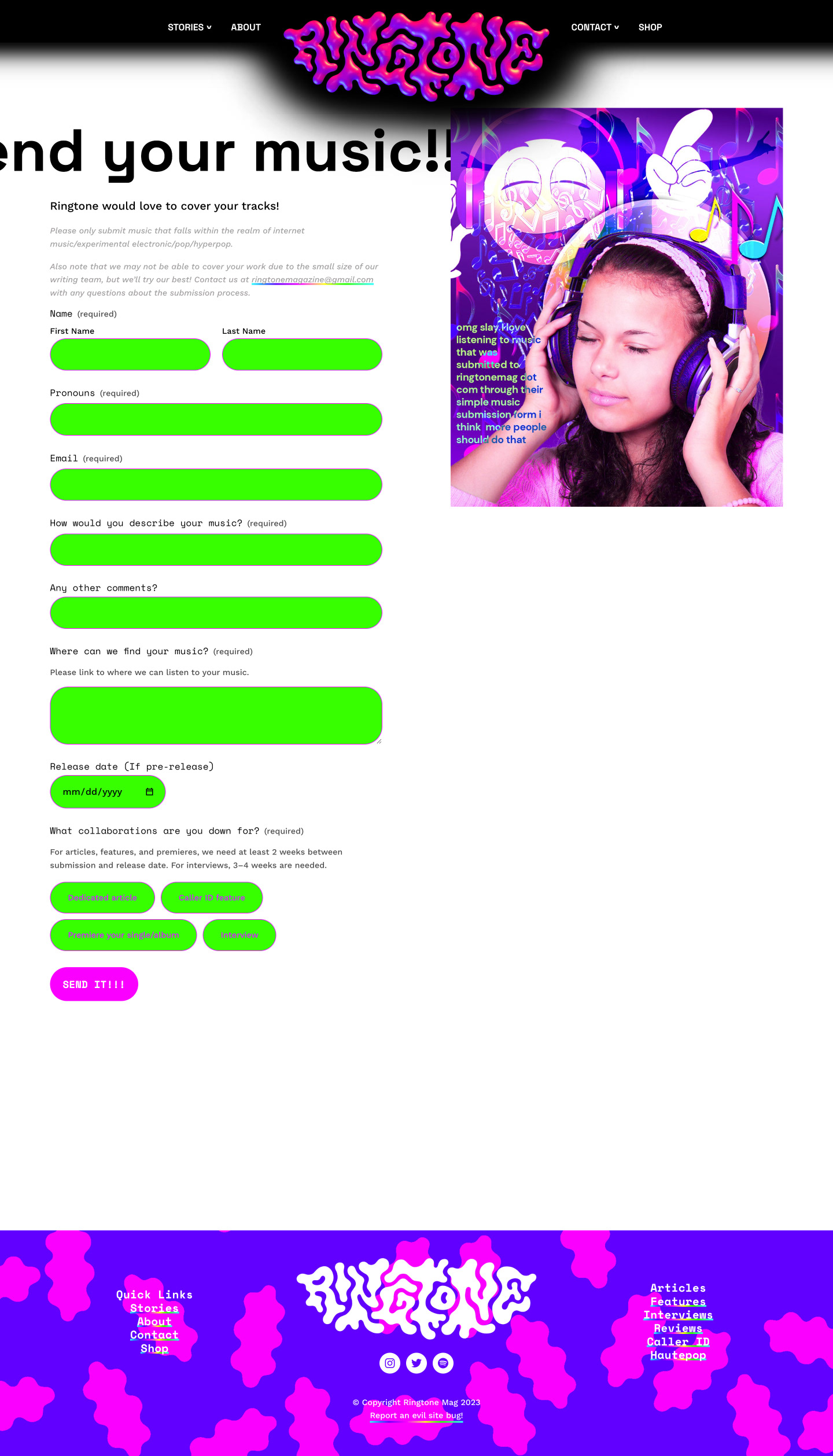 Music submission form