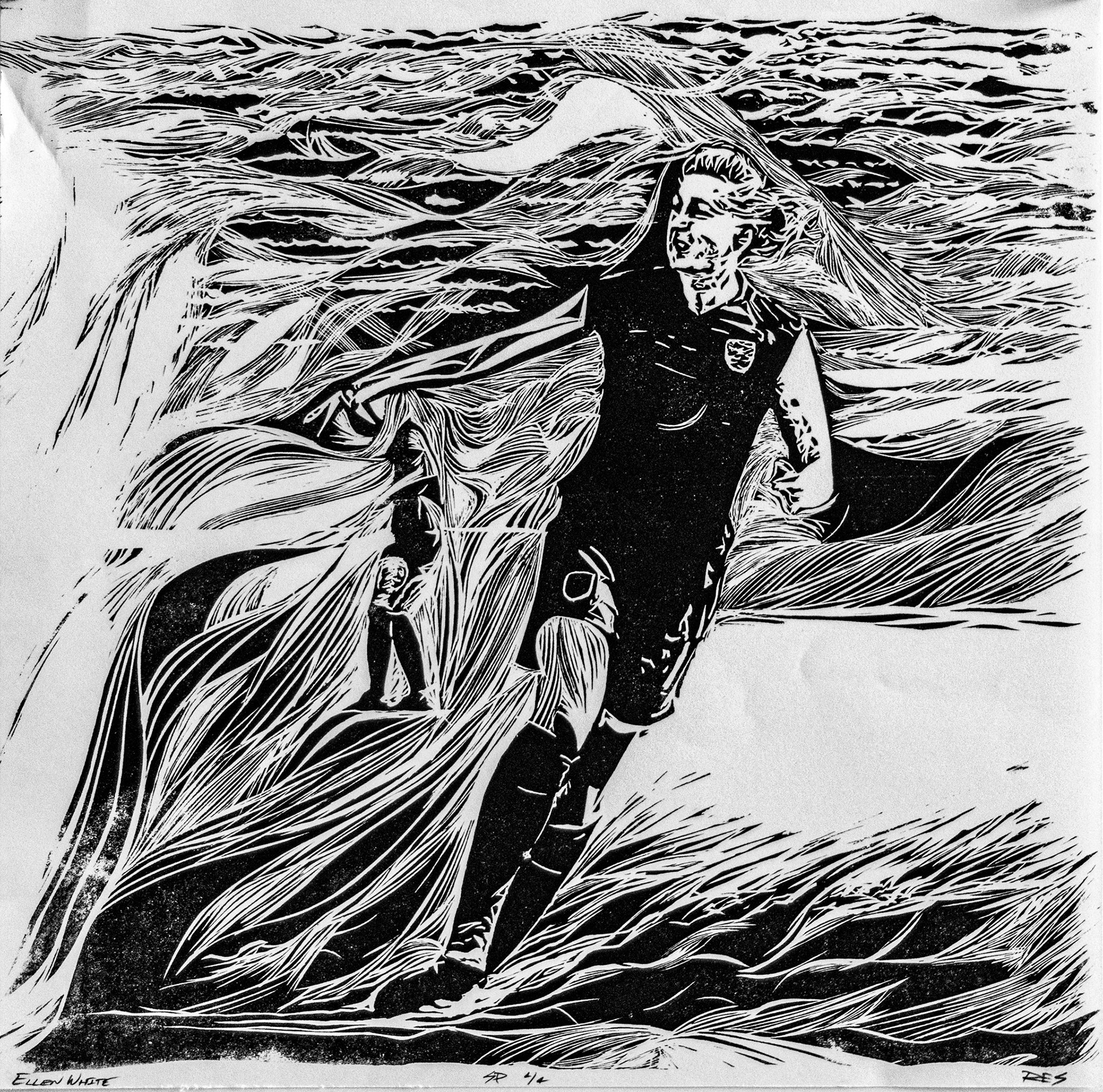 EllenWhite, relief print, 12 x 12 inches