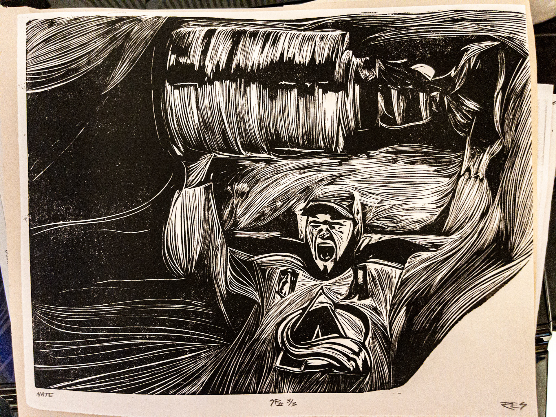 NATE, relief print, 8 x 11 inches, state proof