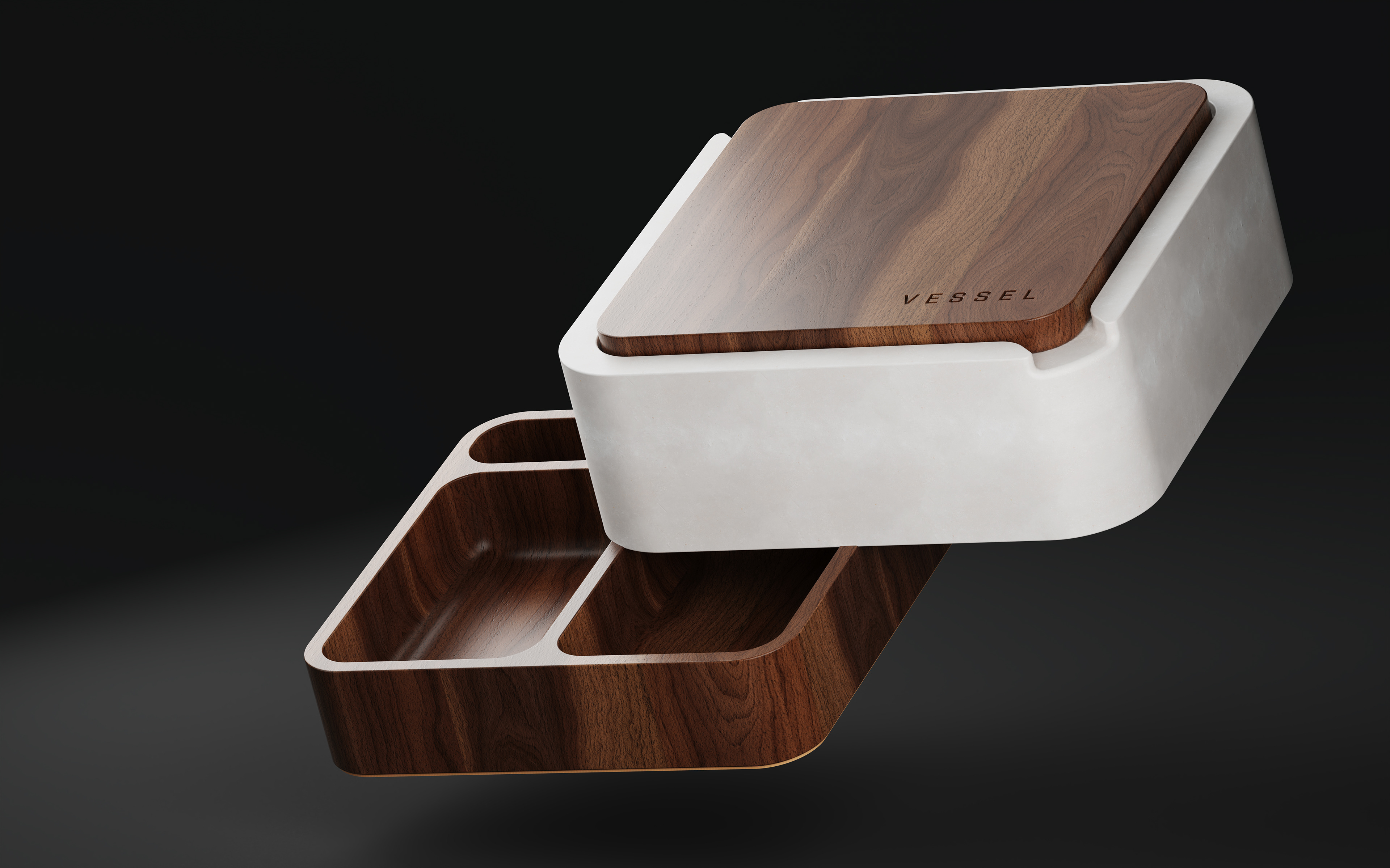 3D visualization of wood and concrete product showing natural finishes