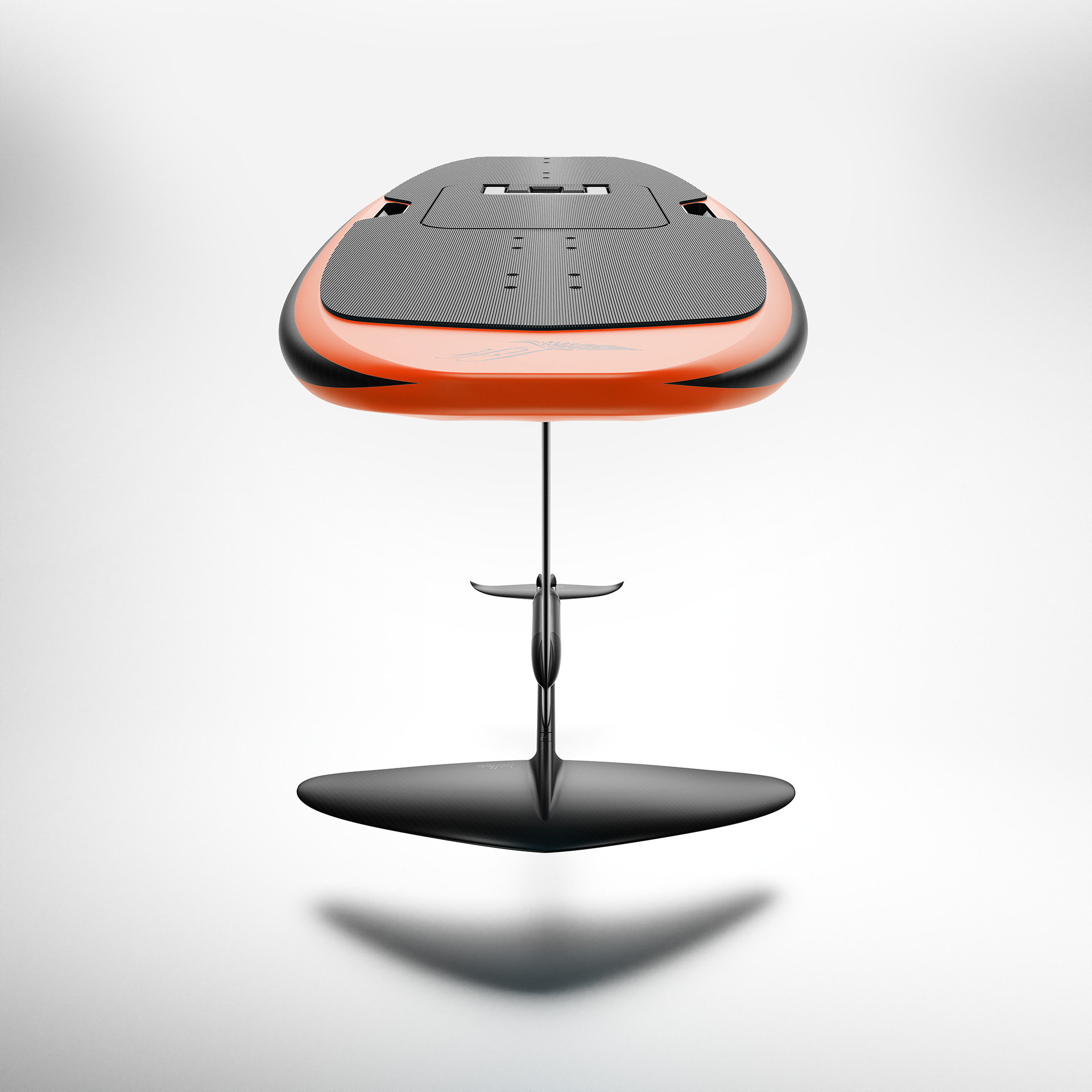 3D visualization of orange e-foil on white studio background