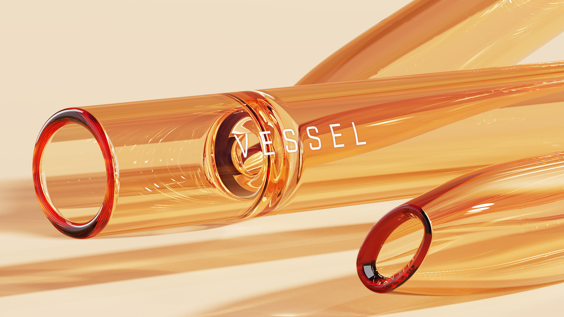 3D visualization of transparent orange glass showing caustics