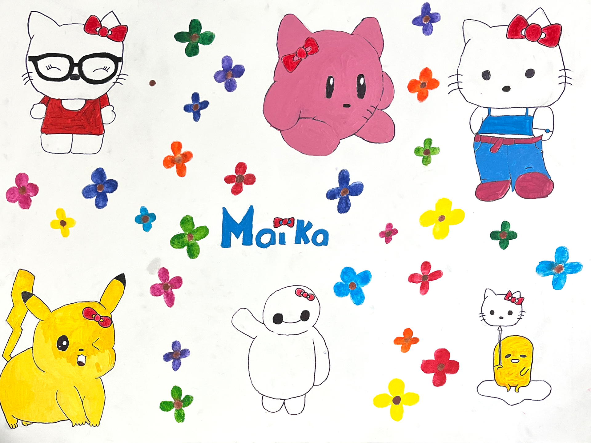 Acrylic, paint pen, and colored pencil