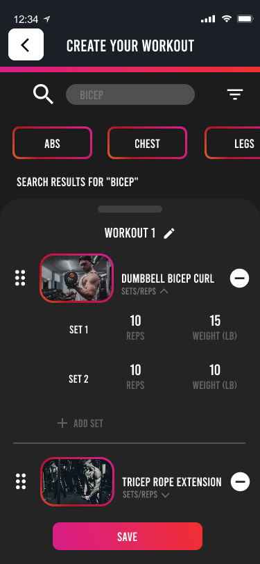 Choose Sets/Reps