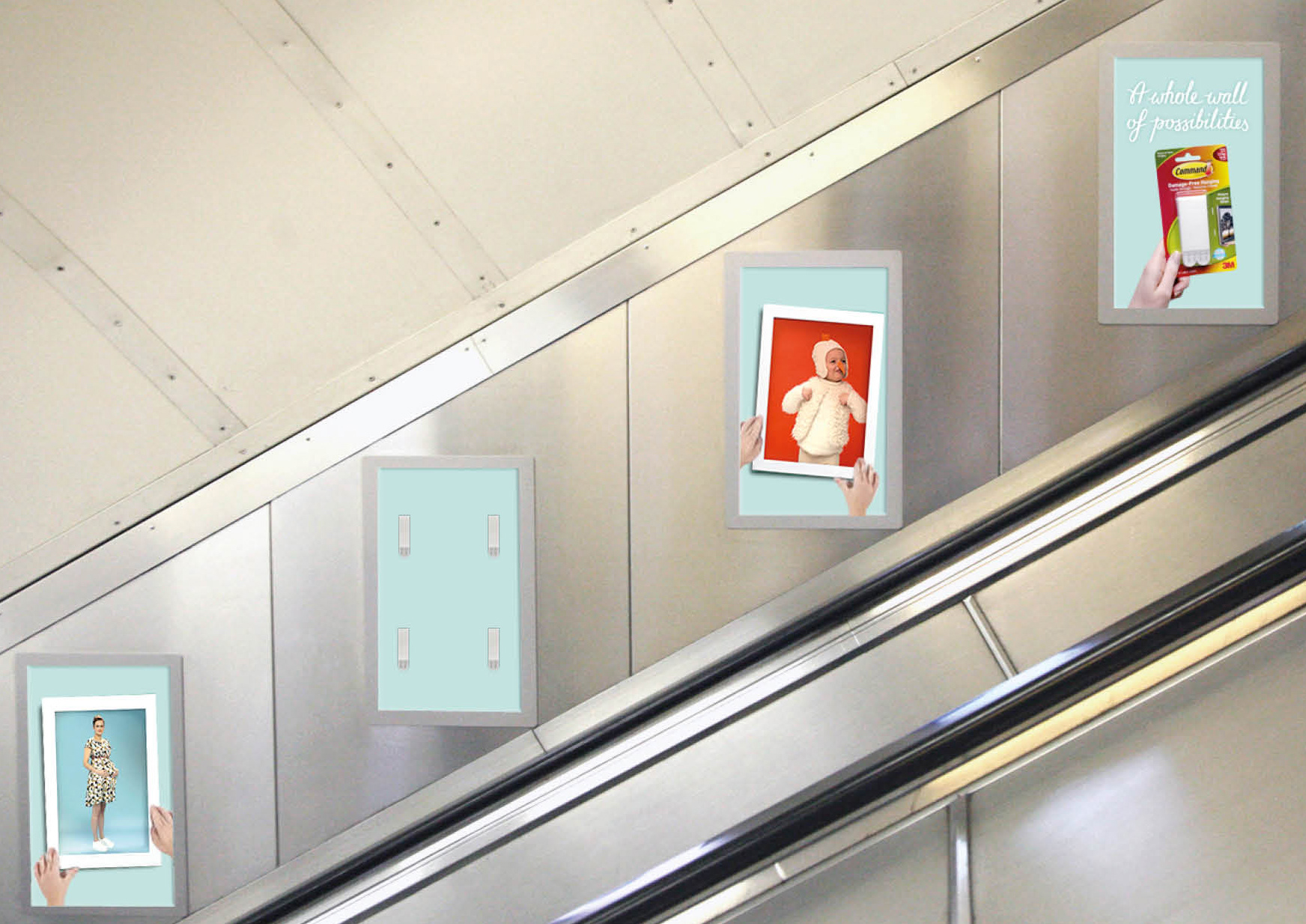 Escalator panels showing how Command works.