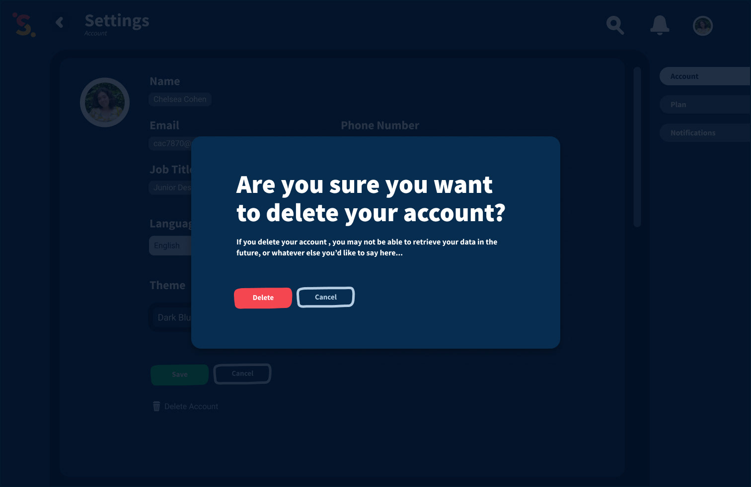Delete Account Popup