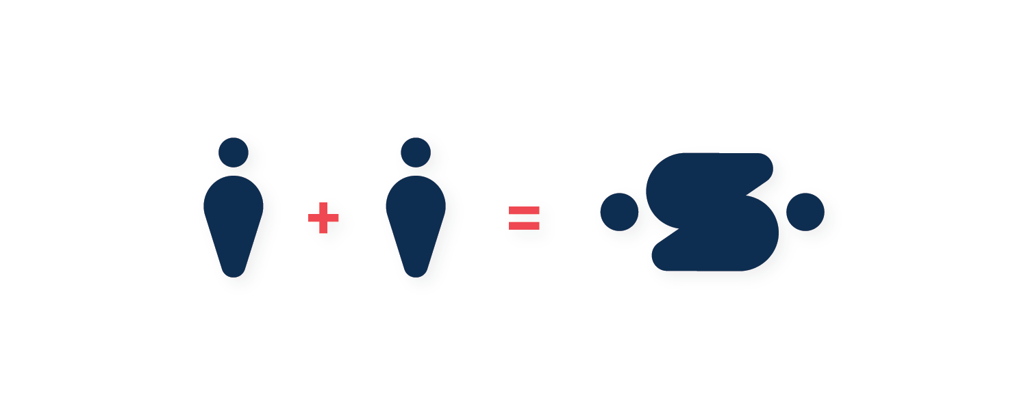 Two collaborators joining in the shape of a chunky 'S'.