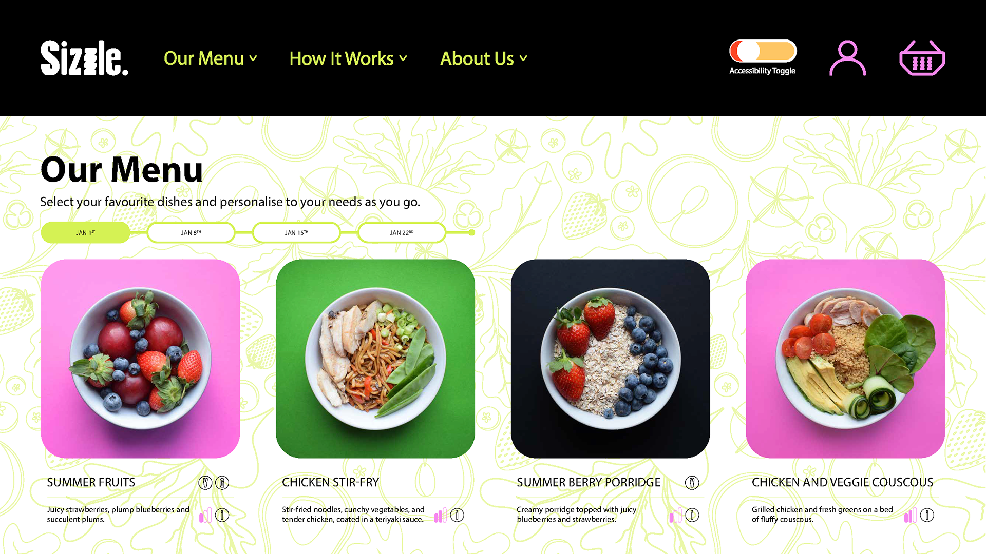 Sizzle UI High Stimulation Visual - Our Menu