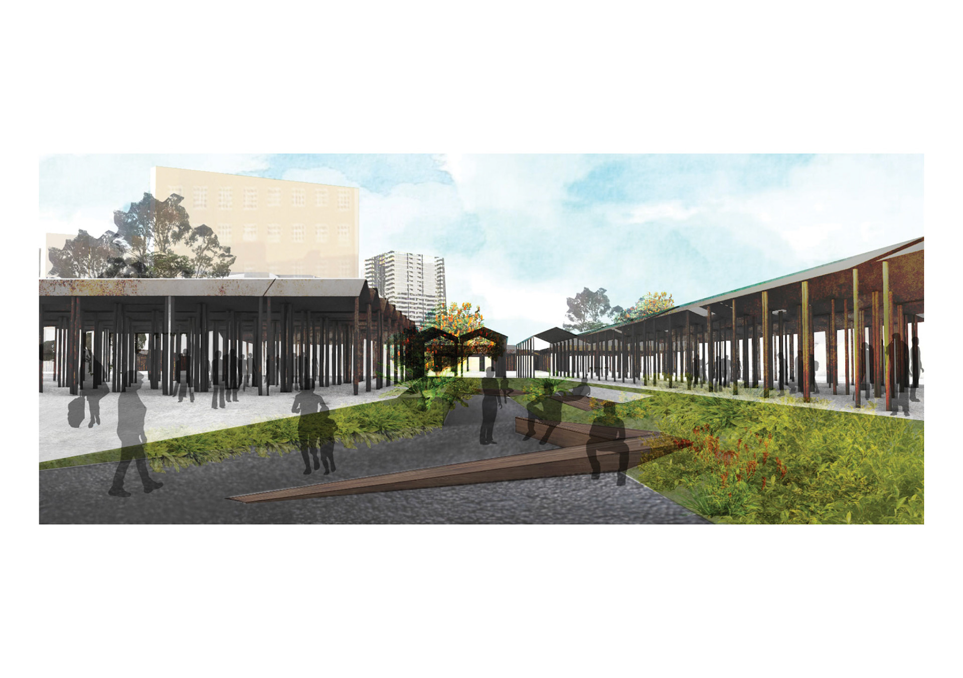 Pockets of sloped green respite spaces