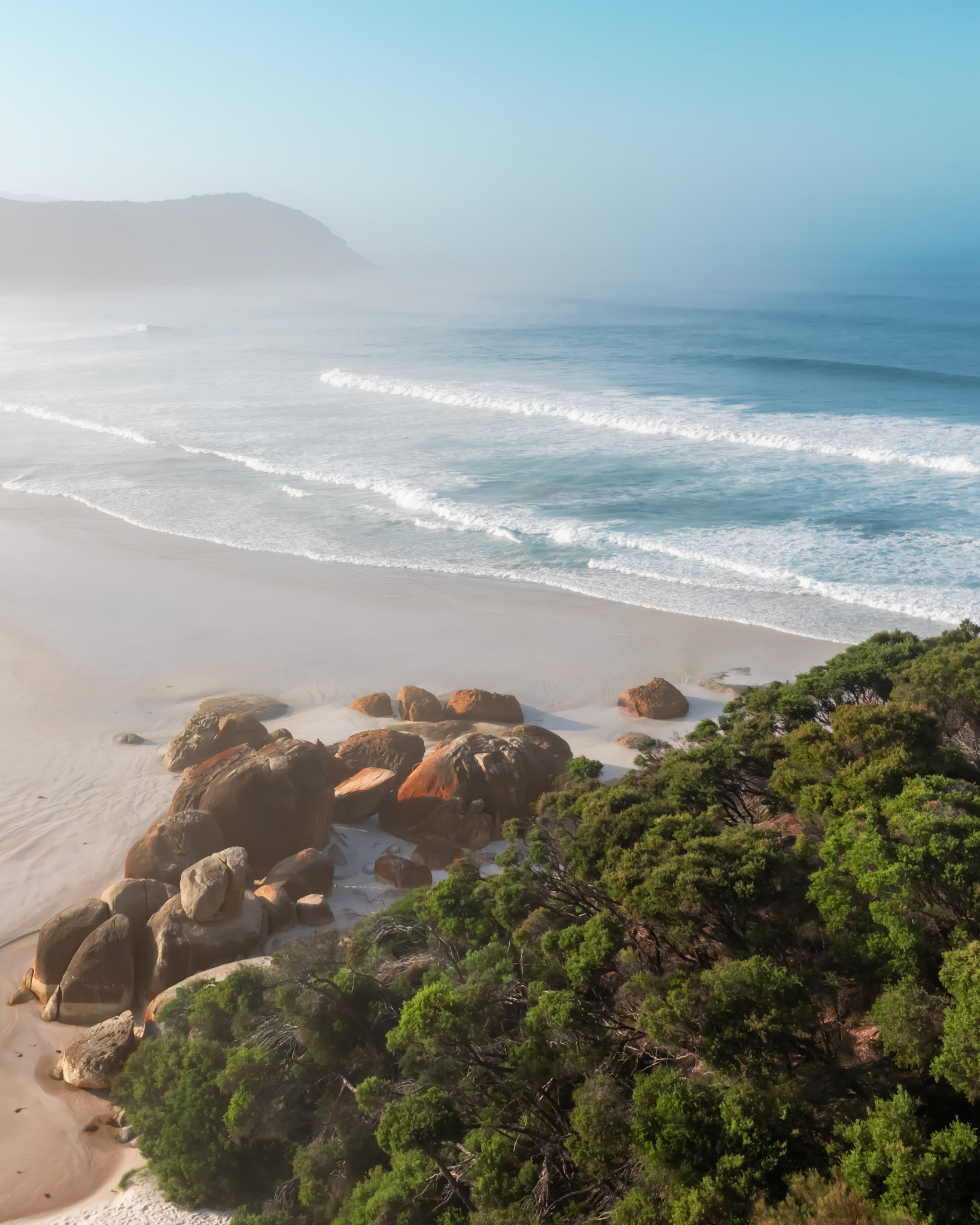 morning fog at squeaky beach wilsons promontory national park victoria australia