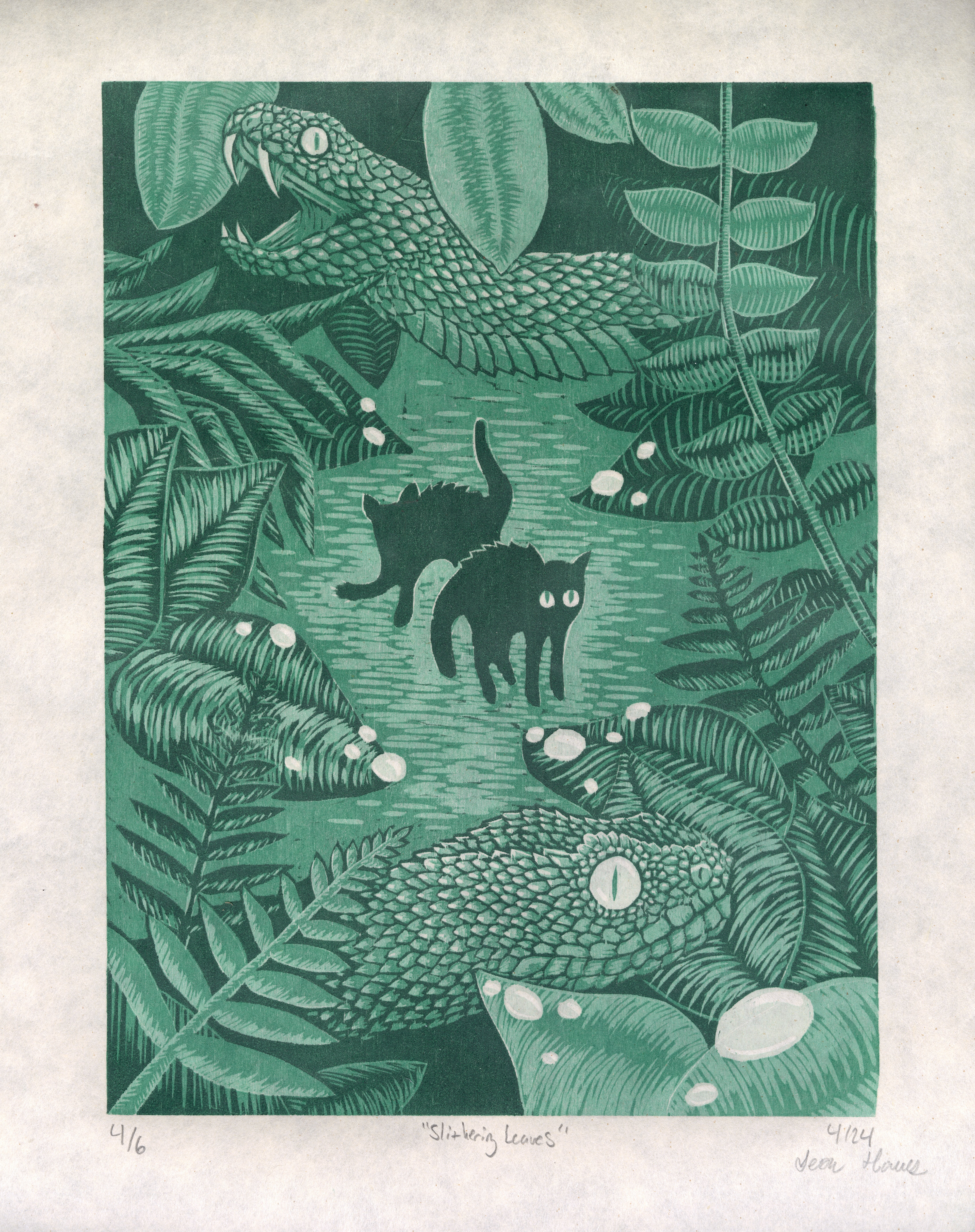 "Slithering Leaves" Reduction Relief Print