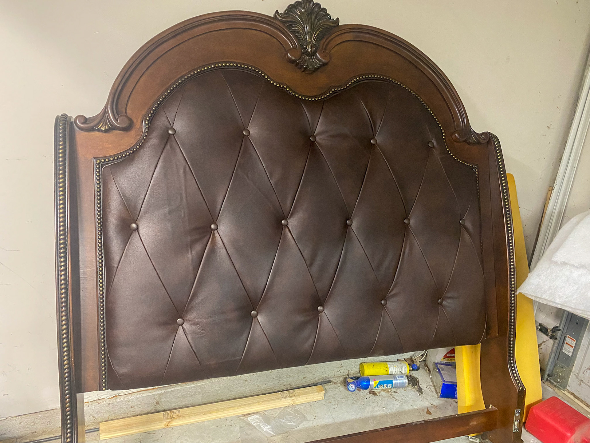 Headboard Leather Cut & Sewn Install After 2