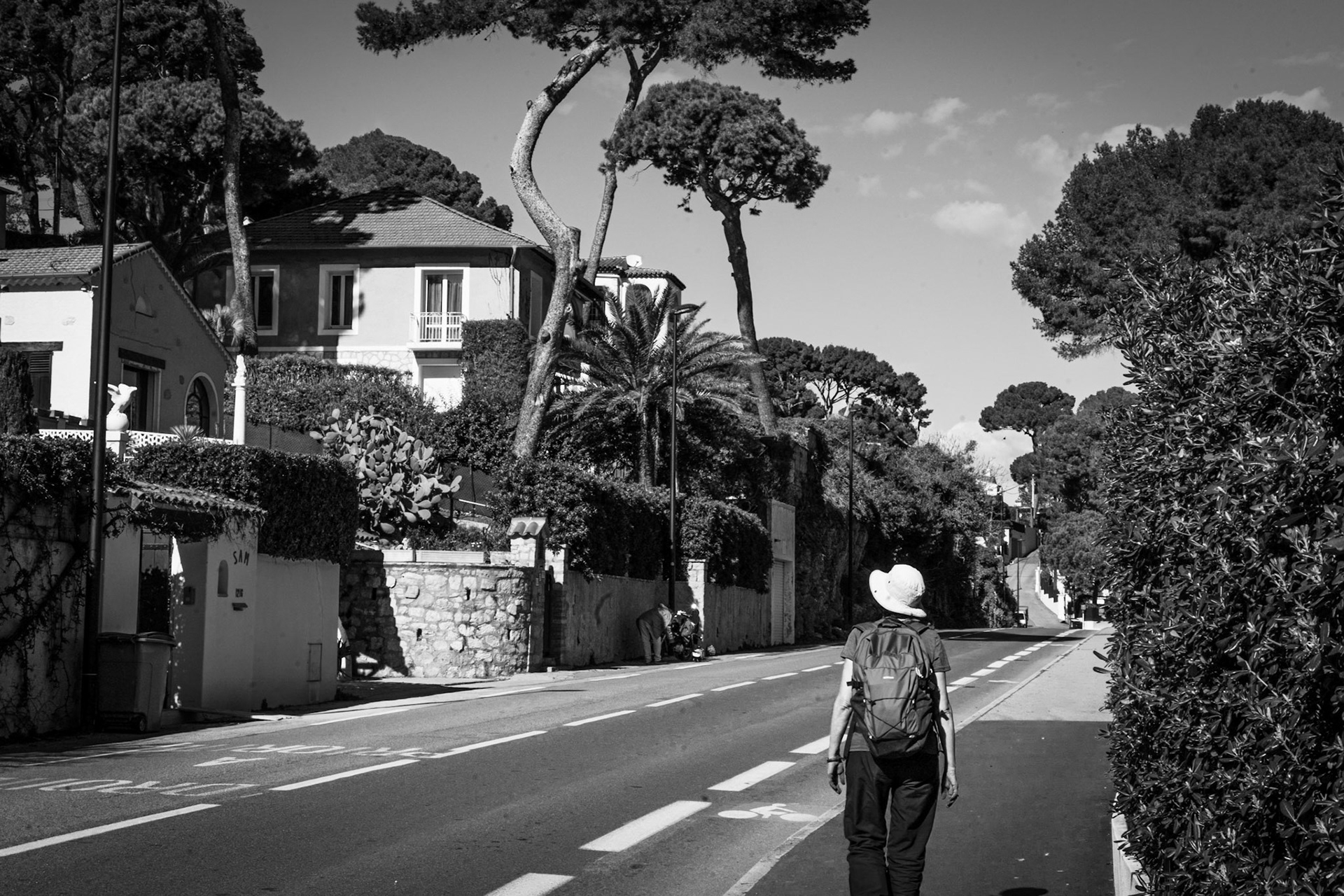 A Tourist hiking the French Rviera in February