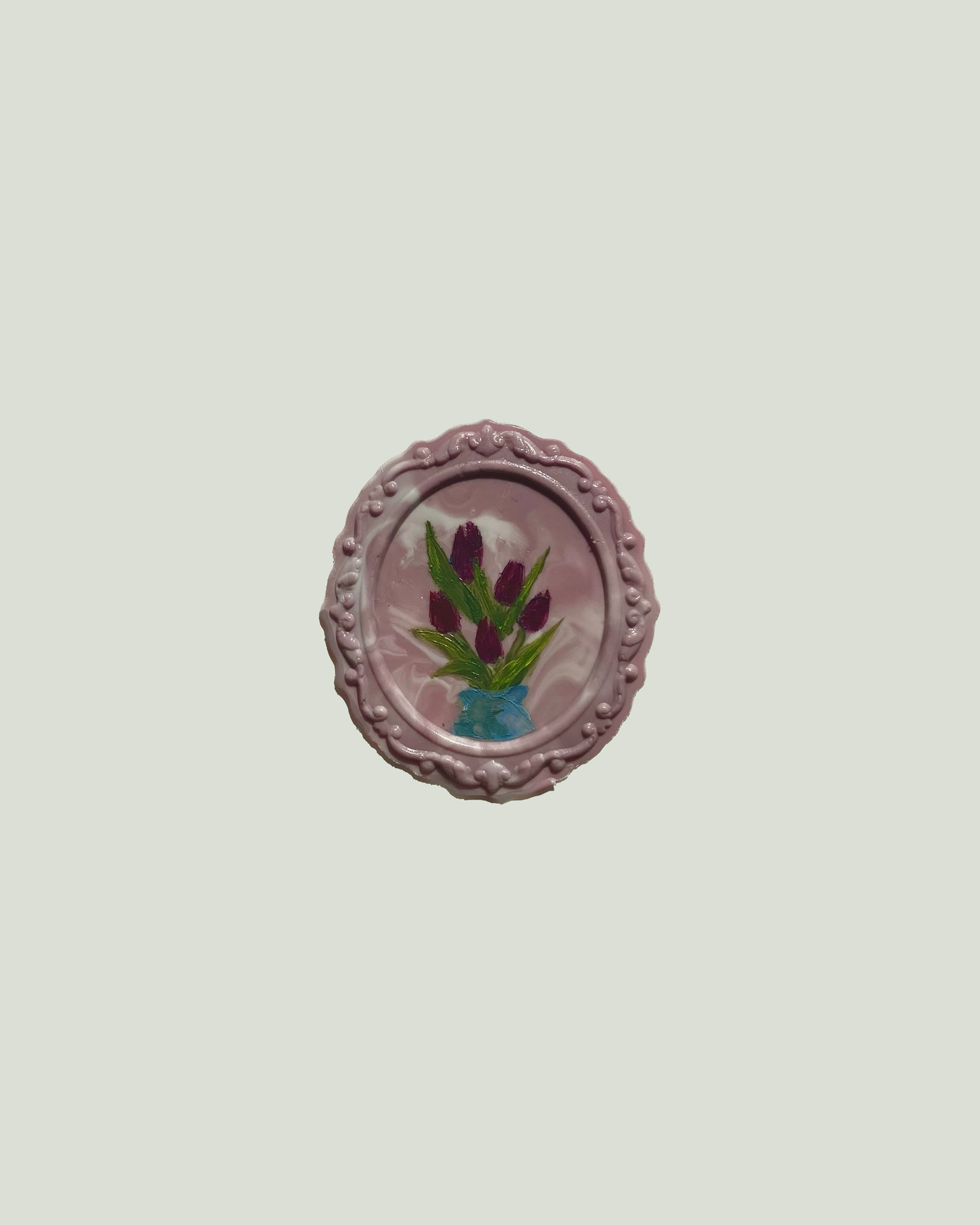 Tulips II, 2023. Acrylic on wax. 30mm x 34mm