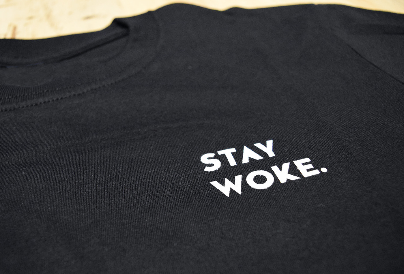 Stay Woke tee front detail