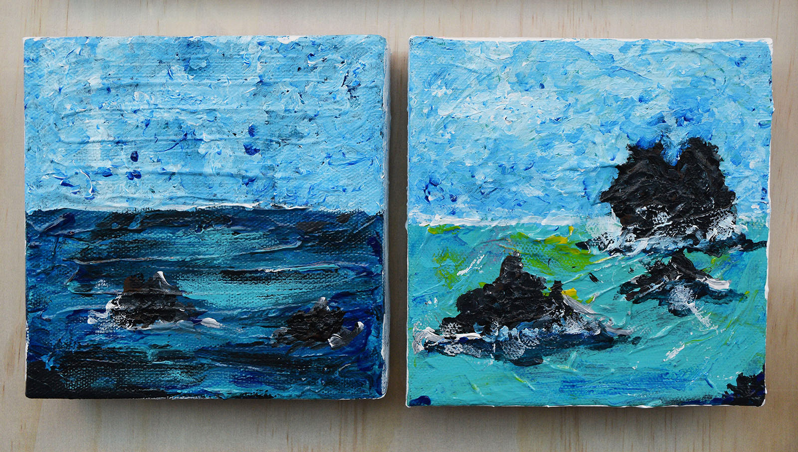 6 x 6 inch square paintings of scenery from the North and South Shores of Bermuda