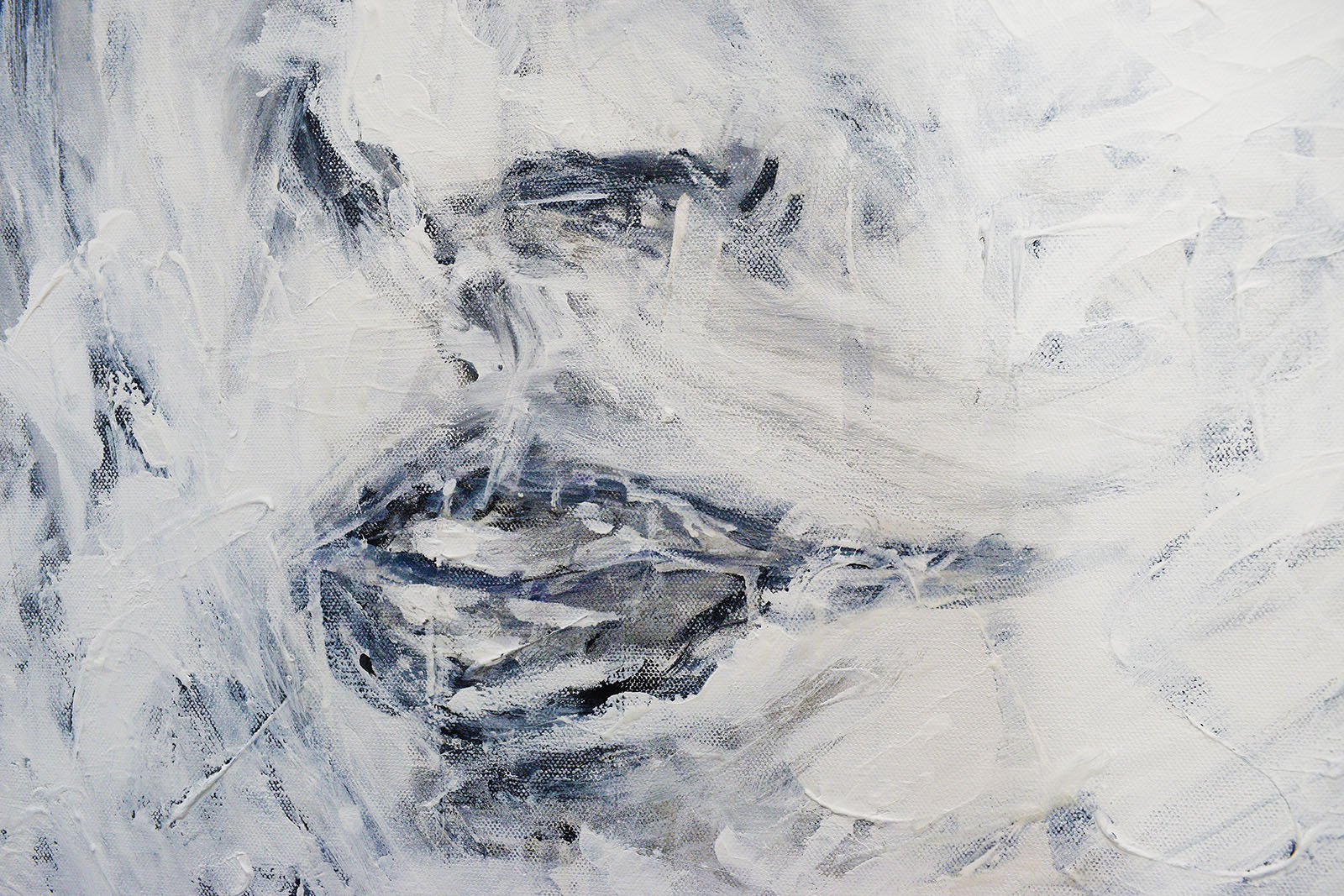 Black and white acrylic portrait of a woman on canvas