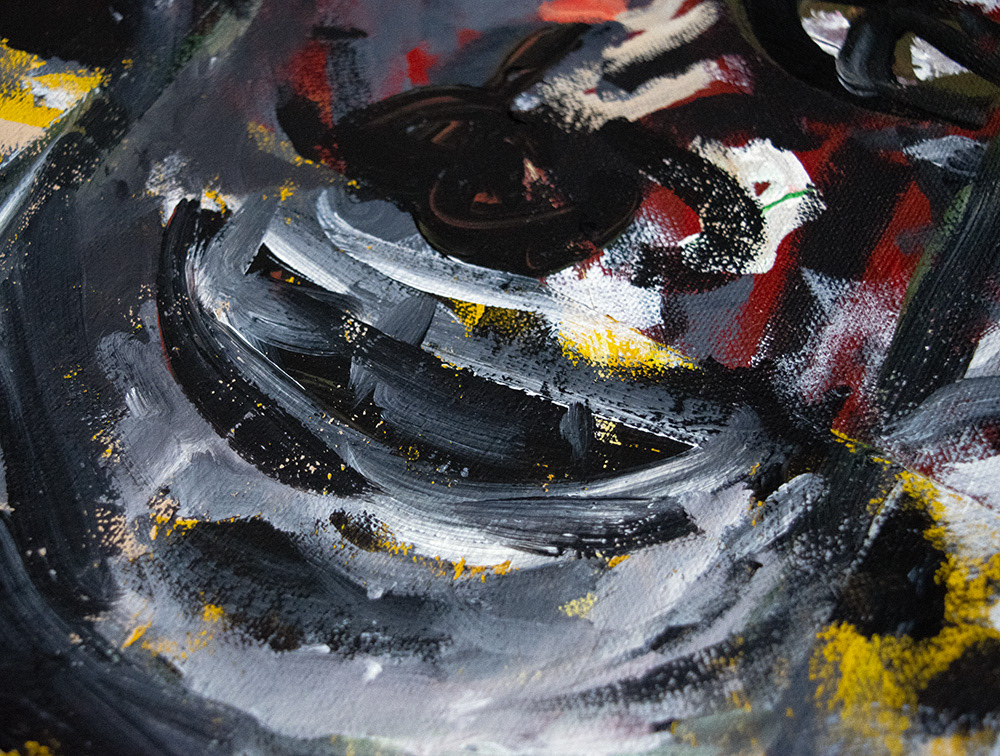Semi-abstract painting of a face using multiple colours