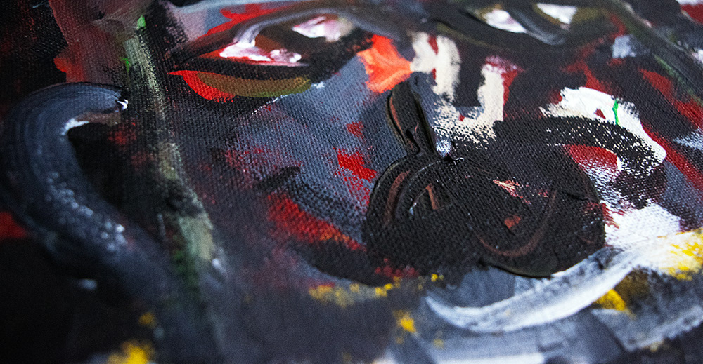 Semi-abstract painting of a face using multiple colours