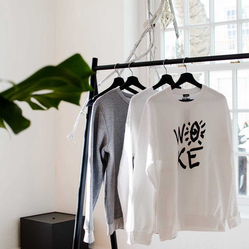 Woke sweatshirt retail display at Makenew
