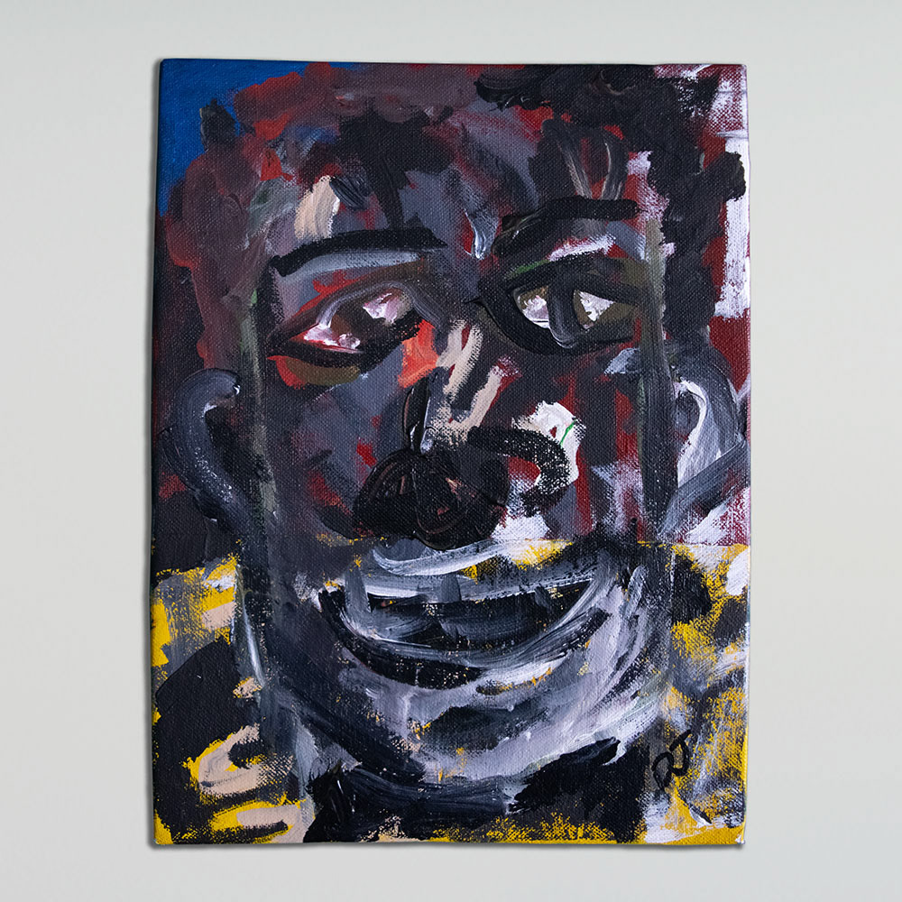 Semi-abstract painting of a face using multiple colours