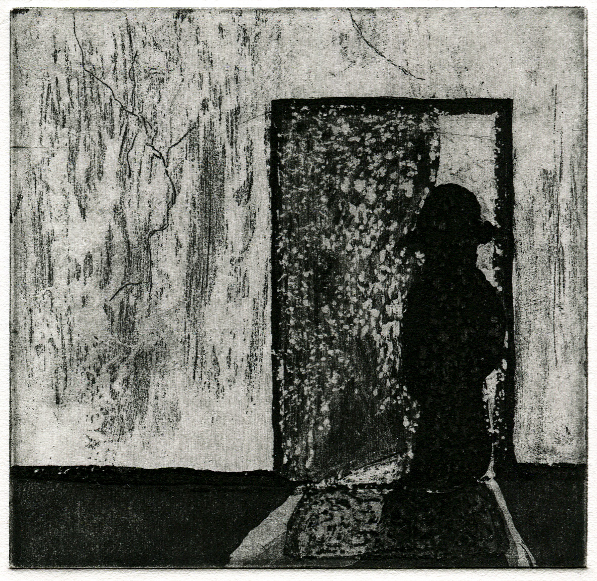 He opened the door, and knowone was there, soap ground and sugar lift etching, 2020