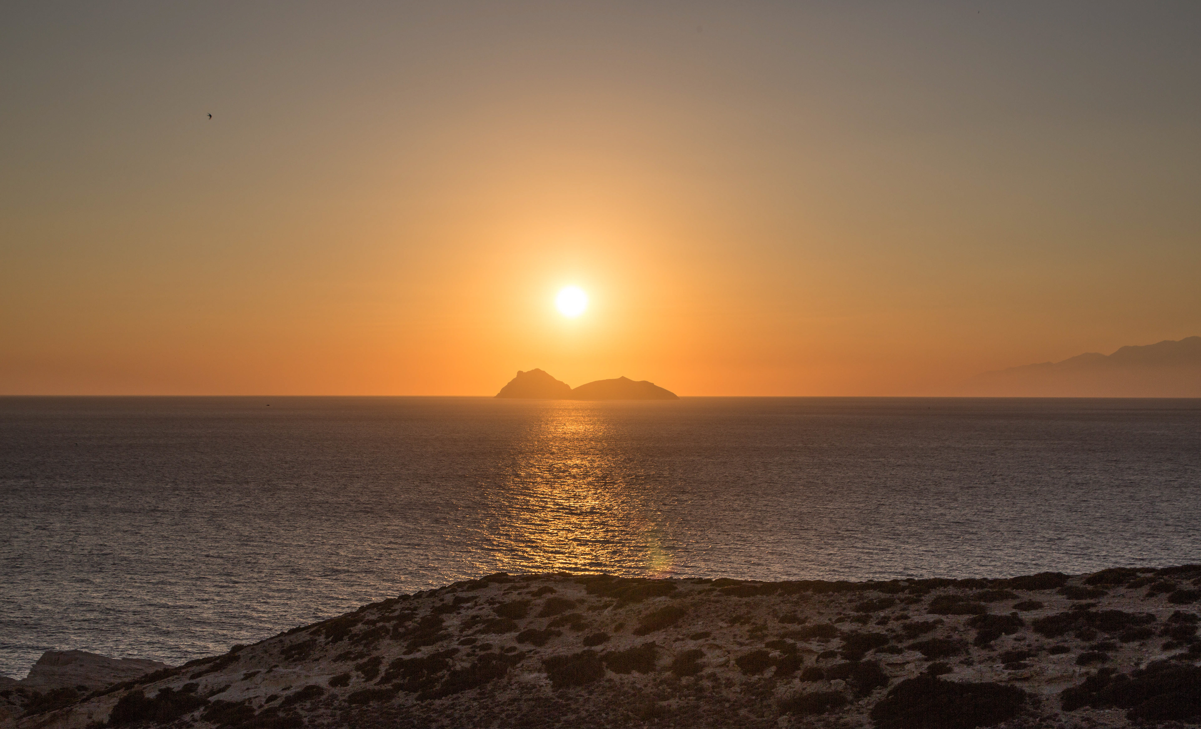 eaux turquoises, mer, rocher, Red Beach, Matala, coucher de soleil, panoramique